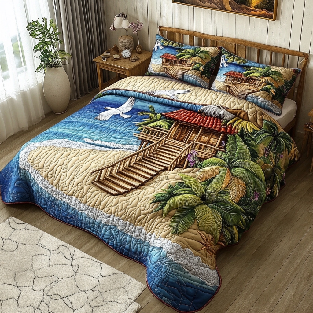Coastal Escape Quilted Bedding Set Duvet Cover Bed Sheet Set Best Christmas Gifts For Beach Lovers