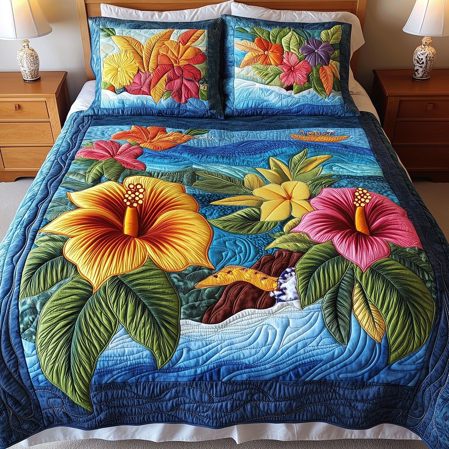 Coastal Flowers Quilted Bedding Set Duvet Cover Bedspread Beach Gifts For Men Coastal Flowers Quilted Bedding Set Duvet Cover Bedspread Beach Gifts For Men