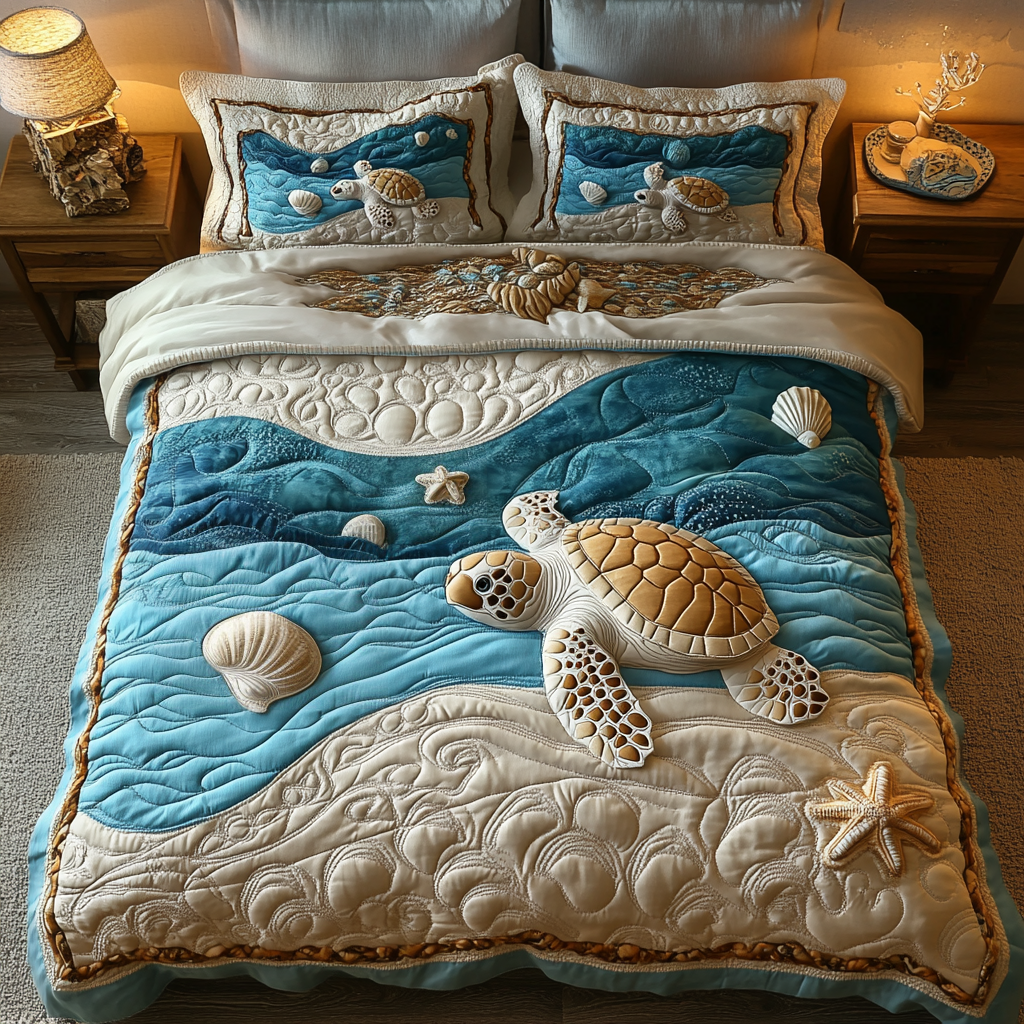 Coastal Glide Quilted Bedding Set Duvet Cover Bed Sheet Set Turtle Gifts For Father's Day Coastal Glide Quilted Bedding Set Duvet Cover Bed Sheet Set Turtle Gifts For Father's Day