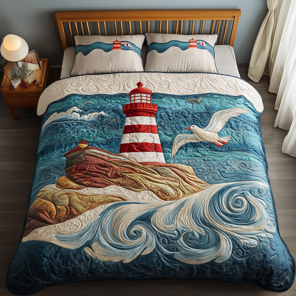 Coastal Glow Quilted Bedding Set Duvet Cover Bed Sheet Set Best Lighthouse Gifts