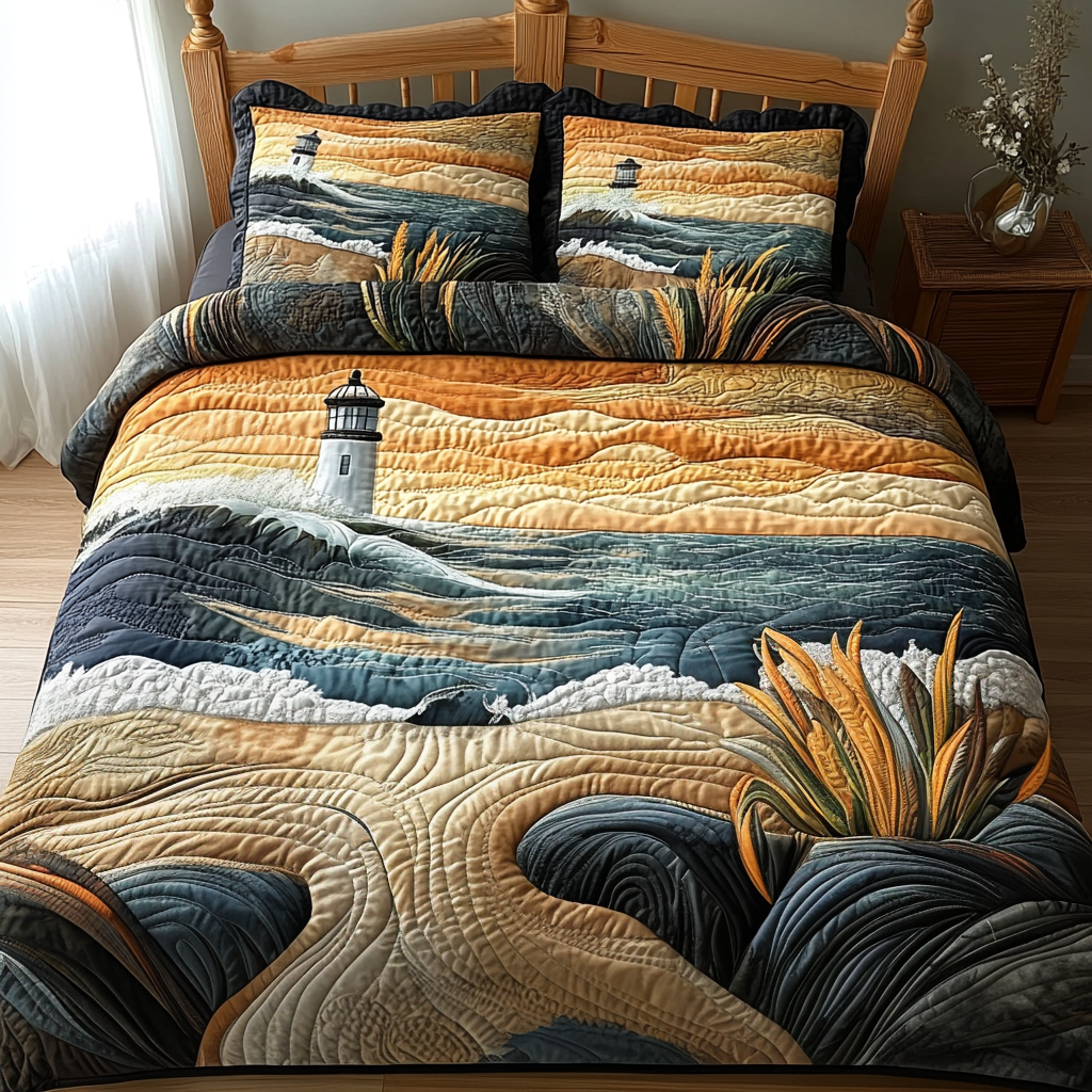 Coastal Peace Quilted Bedding Set Duvet Cover Bed Sheet Set Christmas Gifts For Beach Lovers