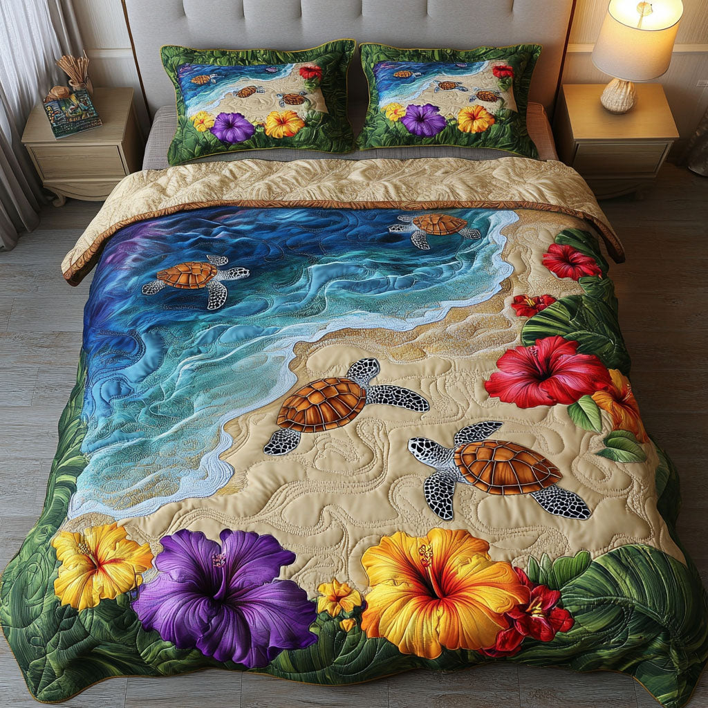 Coastal Wanderer Quilted Bedding Set Duvet Cover Bedspreads Sea Turtle Gifts For Mom