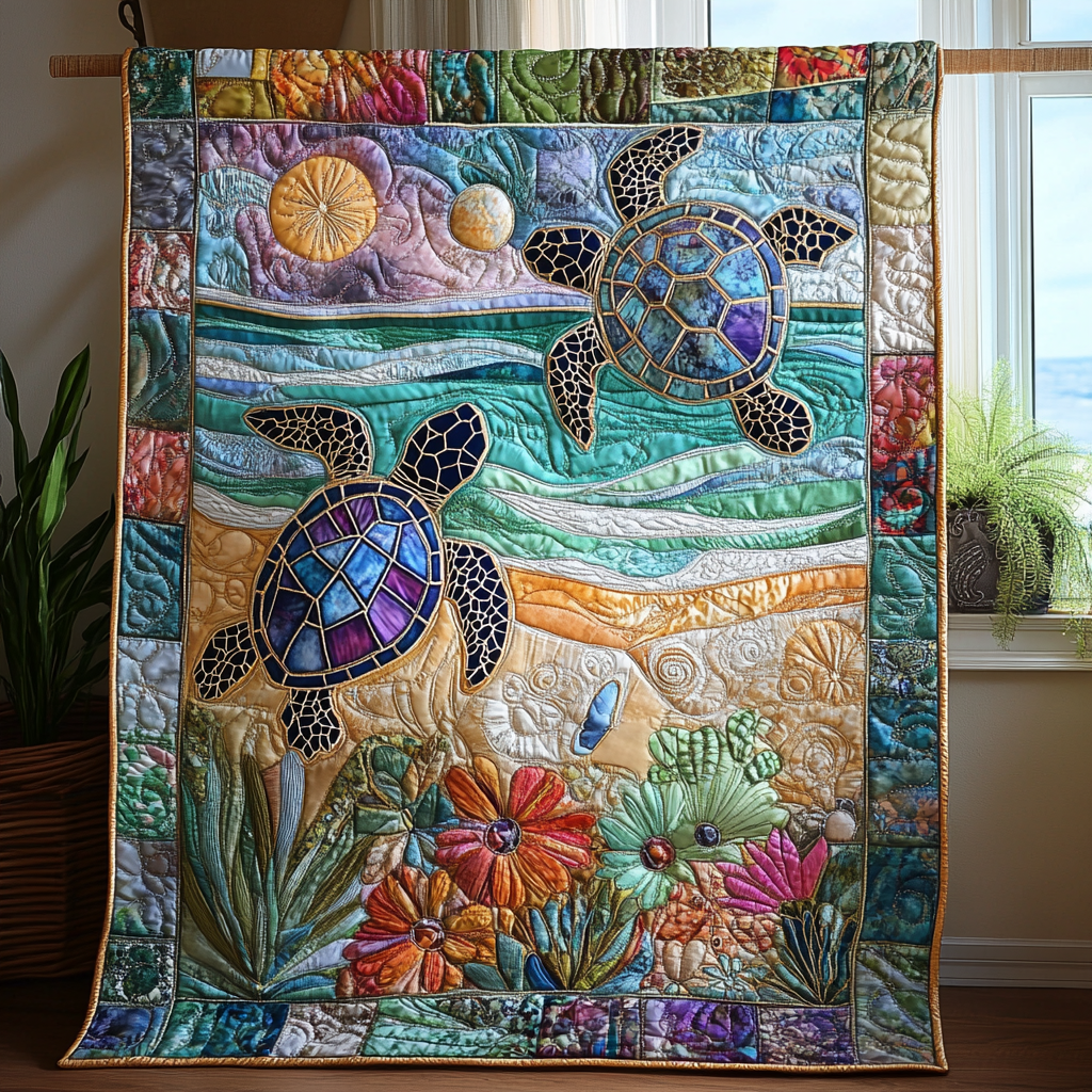 Coastal Wanderer Quilted Blanket Cute Colorful Blanket Christmas Gifts For Turtle Lovers Coastal Wanderer Quilted Blanket Cute Colorful Blanket Christmas Gifts For Turtle Lovers