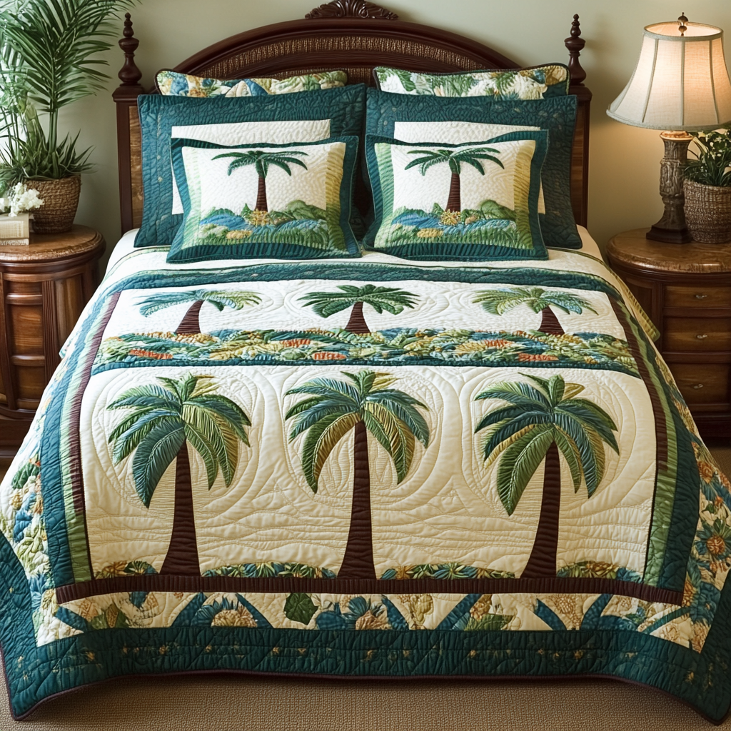 Coconut Coast Quilted Bedding Set Duvet Cover Bed Sheet Set Beach Themed Gifts For Her Coconut Coast Quilted Bedding Set Duvet Cover Bed Sheet Set Beach Themed Gifts For Her