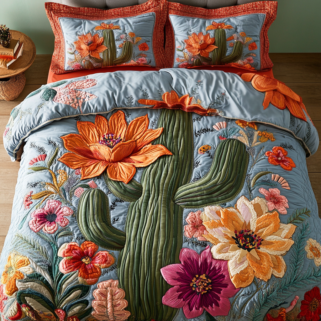 Colorful Cactus Quilted Bedding Set Duvet Cover Bed Sheet Set Cactus Birthday Gift
