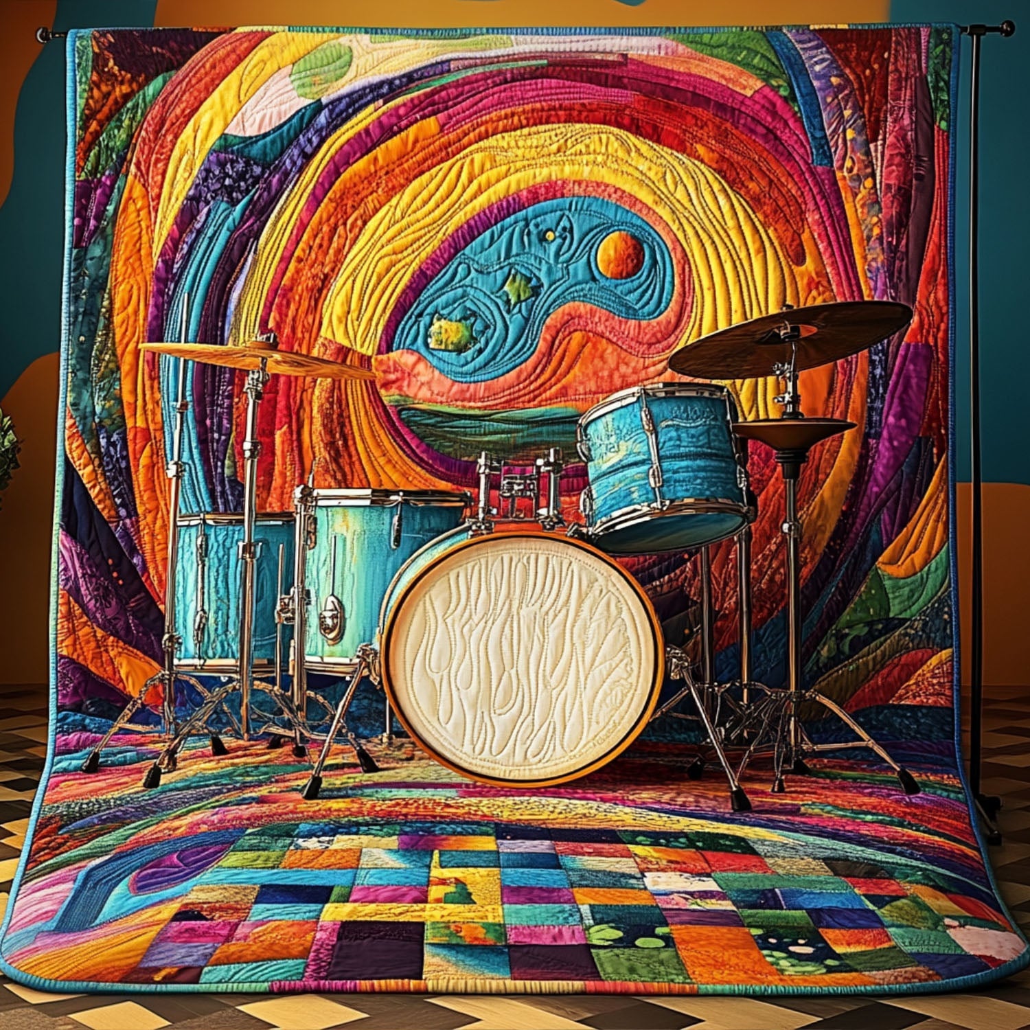 Colorful Crescendo Quilted Blanket Cute Throw Blanket Gift Ideas For Drummers Colorful Crescendo Quilted Blanket Cute Throw Blanket Gift Ideas For Drummers