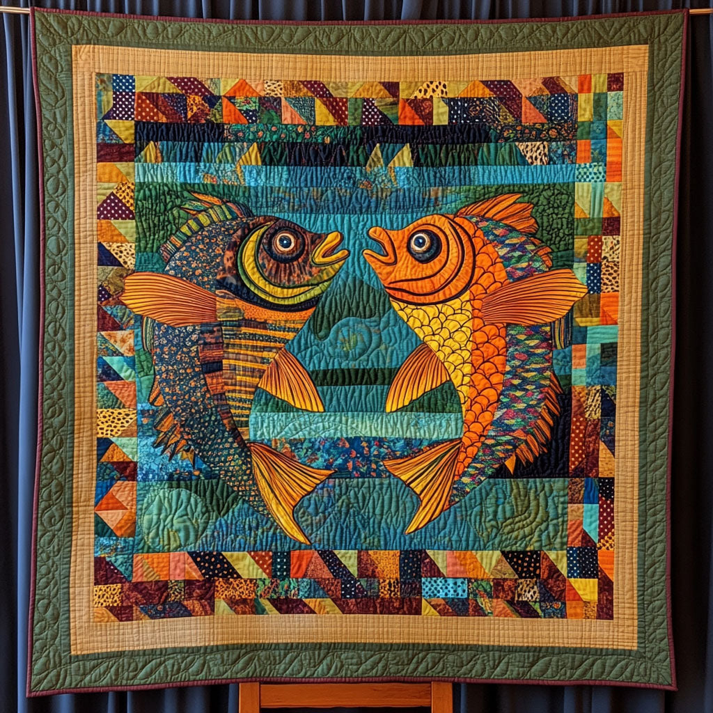 Colorful Currents Quilted Blanket Cute Throw Blanket Gifts For Fishing Lovers Colorful Currents Quilted Blanket Cute Throw Blanket Gifts For Fishing Lovers