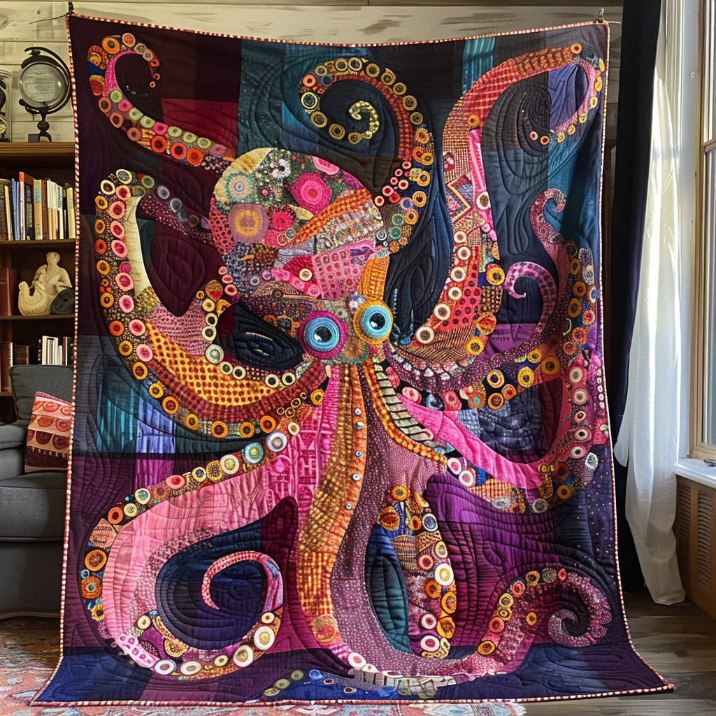 Colorful Octopus Charm Quilted Blanket Cute Colorful Blanket Octopus Gifts For Him Her Colorful Octopus Charm Quilted Blanket Cute Colorful Blanket Octopus Gifts For Him Her