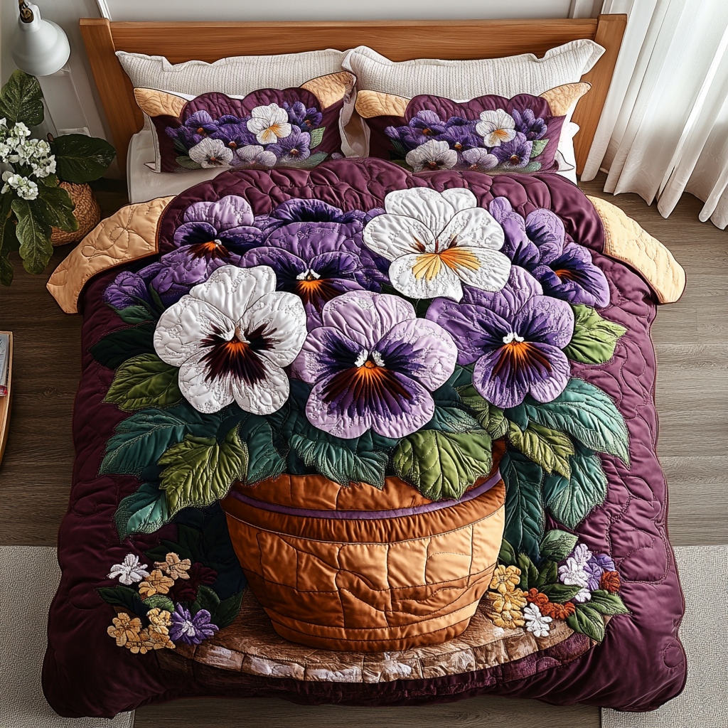 Colorful Petals Quilted Bedding Set Duvet Cover Bedspread Pansy Flower Theme Gifts Colorful Petals Quilted Bedding Set Duvet Cover Bedspread Pansy Flower Theme Gifts