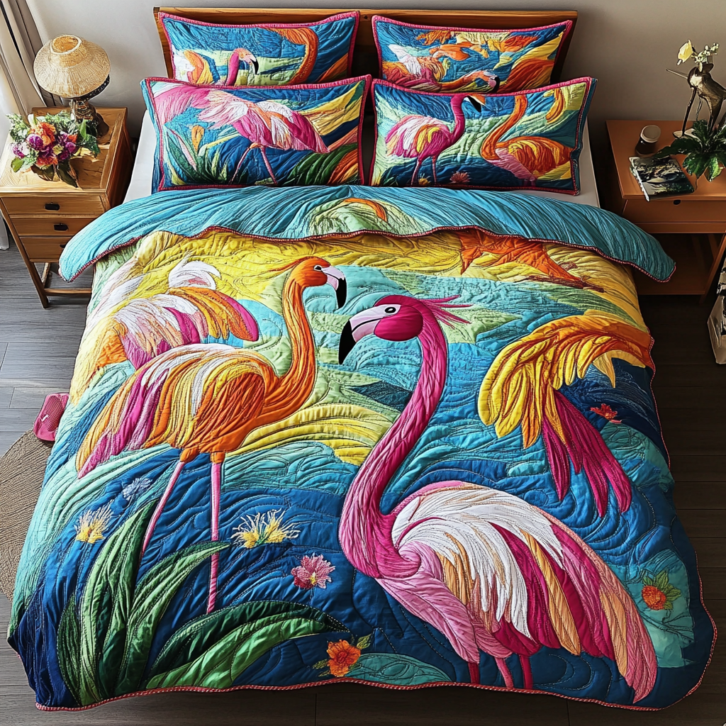 Coral Escape Quilted Bedding Set Duvet Cover Merch Gifts For Flamingo Lovers Coral Escape Quilted Bedding Set Duvet Cover Merch Gifts For Flamingo Lovers