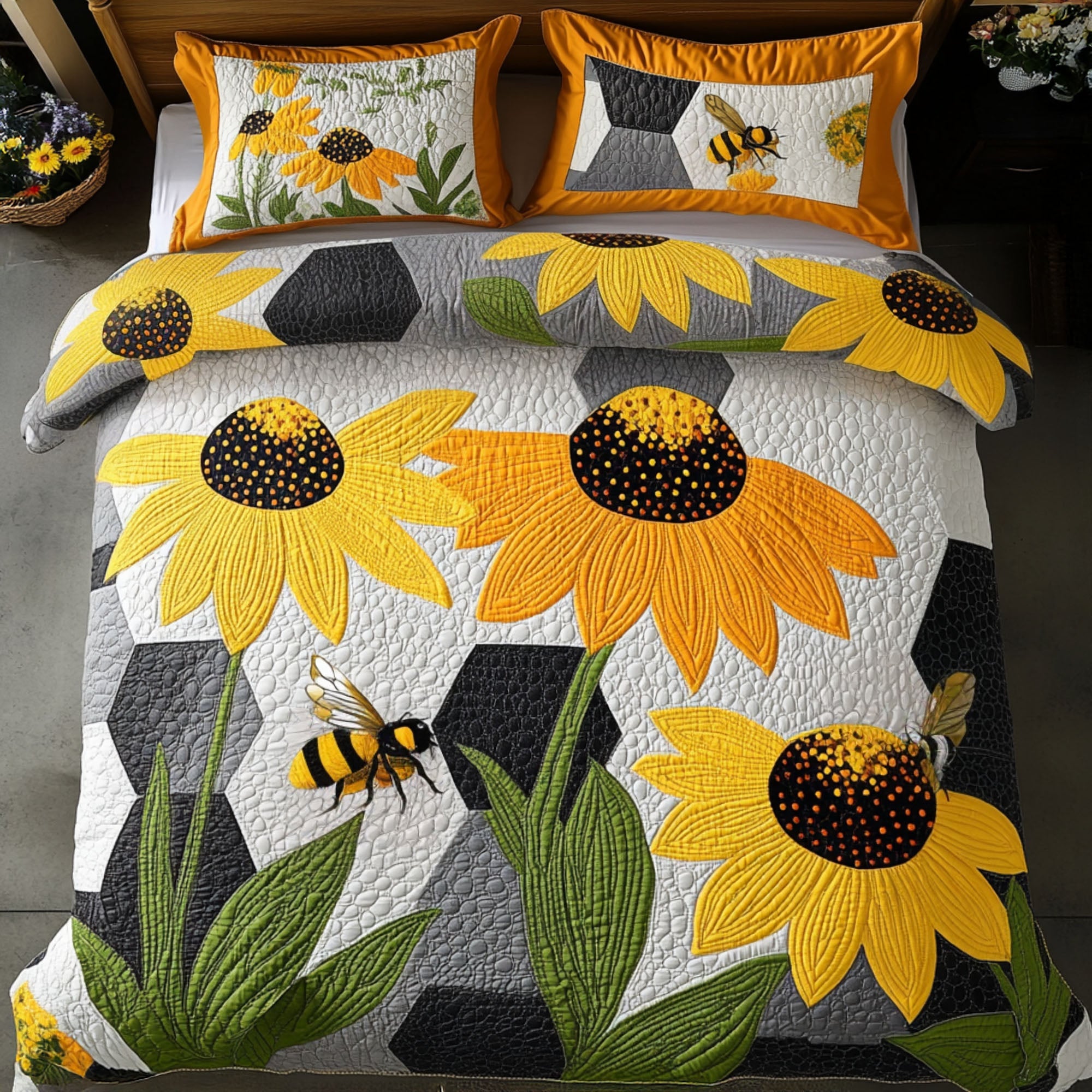 Cornflower Beauty Quilted Bedding Set Duvet Cover Bed Sheet Set Gifts For Beekeepers