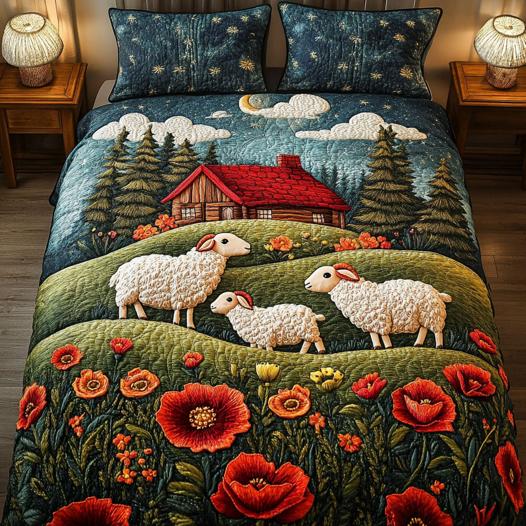Cottage Night Sheep Quilted Bedding Set Duvet Cover Bedspread Presents For Sheep Lovers Cottage Night Sheep Quilted Bedding Set Duvet Cover Bedspread Presents For Sheep Lovers