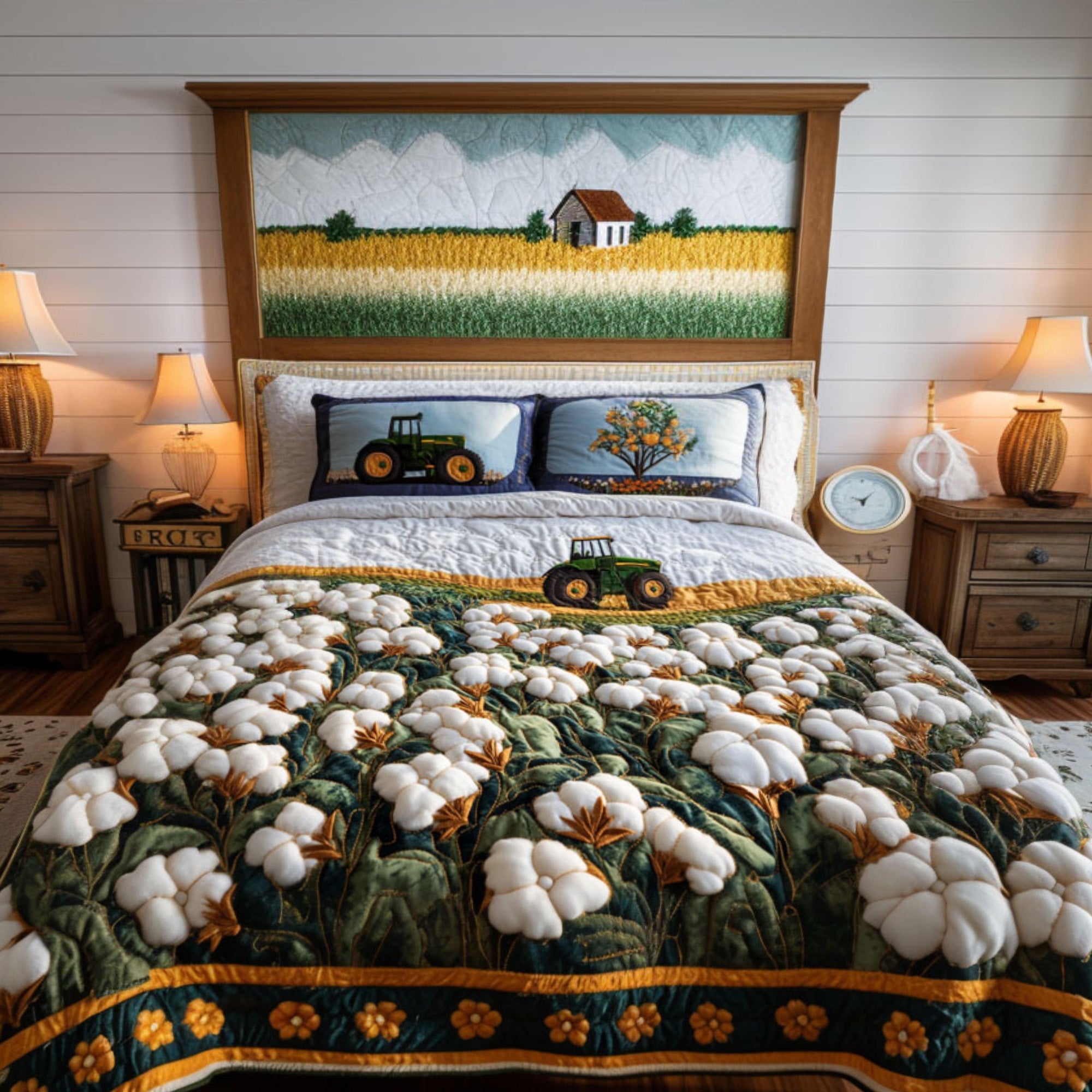 Cotton Pastures Quilted Bedding Set Duvet Cover Bedspread Tractor Gifts For Farmer Cotton Pastures Quilted Bedding Set Duvet Cover Bedspread Tractor Gifts For Farmer