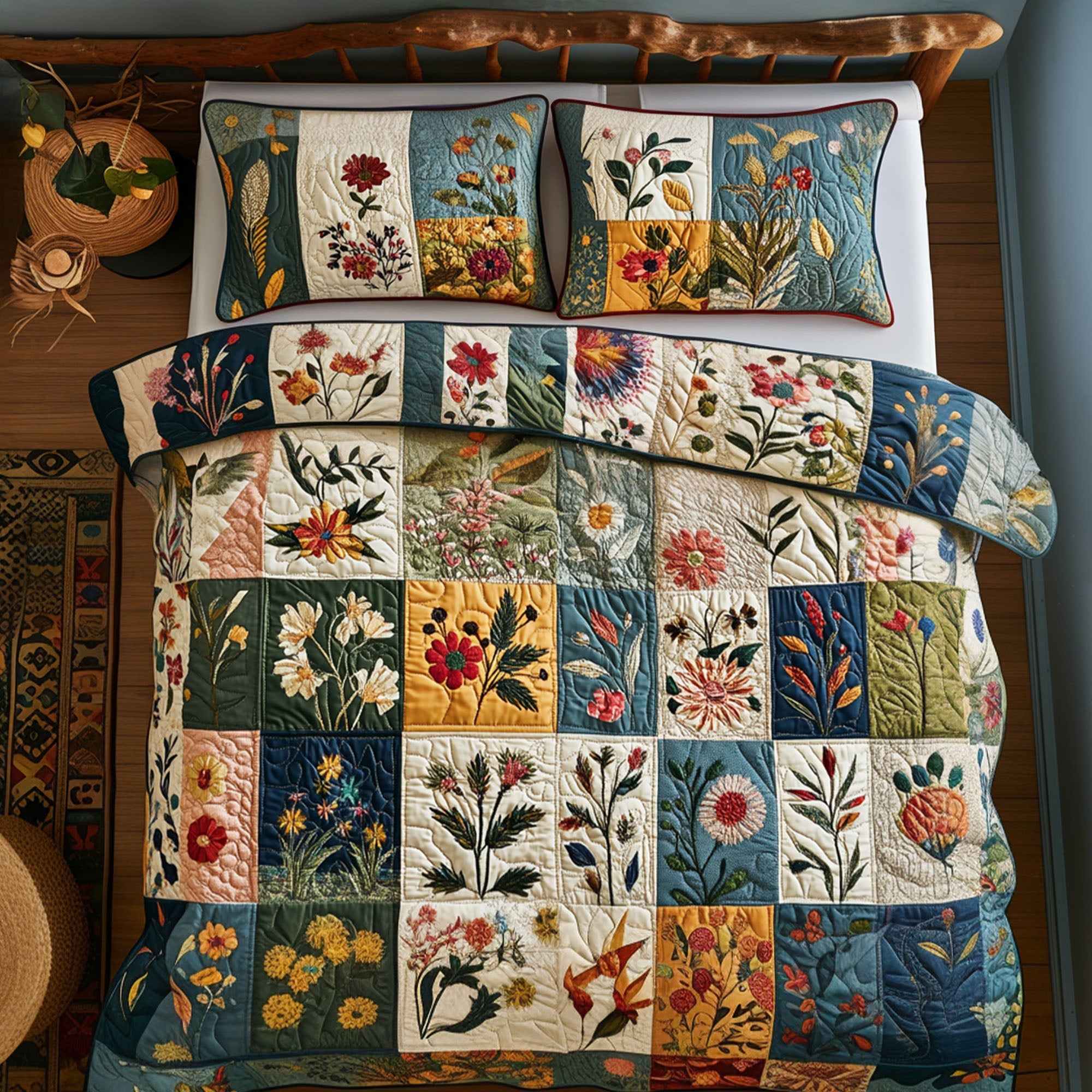 Country Bouquet Quilted Bedding Set Duvet Cover Bed Sheet Set Flower Gifts For Her Country Bouquet Quilted Bedding Set Duvet Cover Bed Sheet Set Flower Gifts For Her