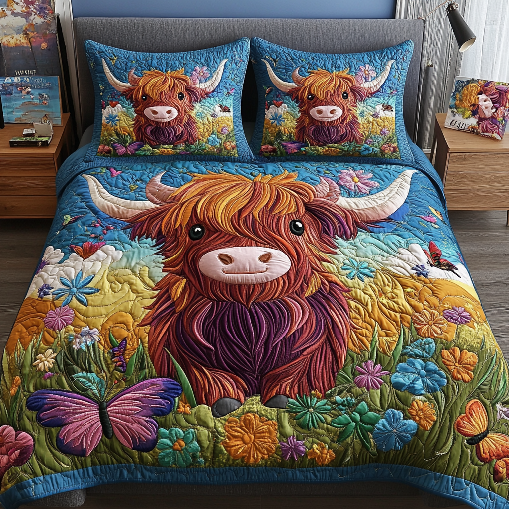 Country Cow Quilted Bedding Set Duvet Cover Bedspread Highland Cattle Gifts For Her Country Cow Quilted Bedding Set Duvet Cover Bedspread Highland Cattle Gifts For Her