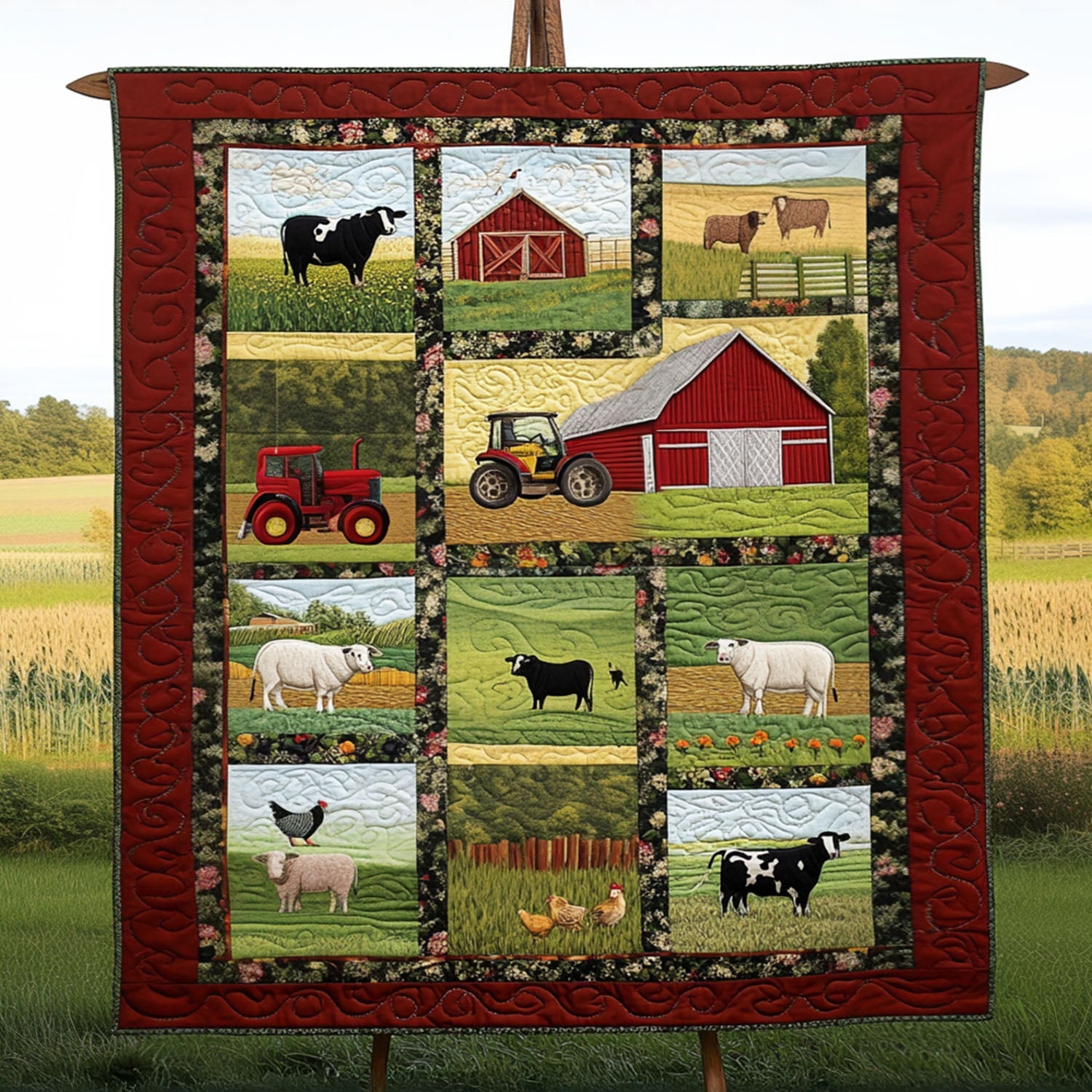 Countryside Comfort Quilted Blanket Cute Throw Blanket Tractor Gifts For Men Countryside Comfort Quilted Blanket Cute Throw Blanket Tractor Gifts For Men
