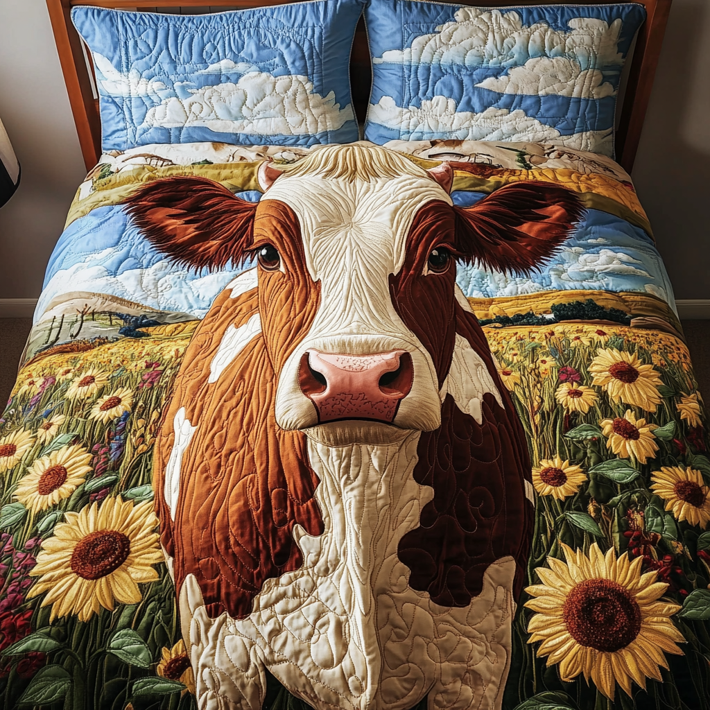 Cow Comfort Quilted Bedding Set Duvet Cover Bed Sheet Set Best Gifts For Flower Lovers