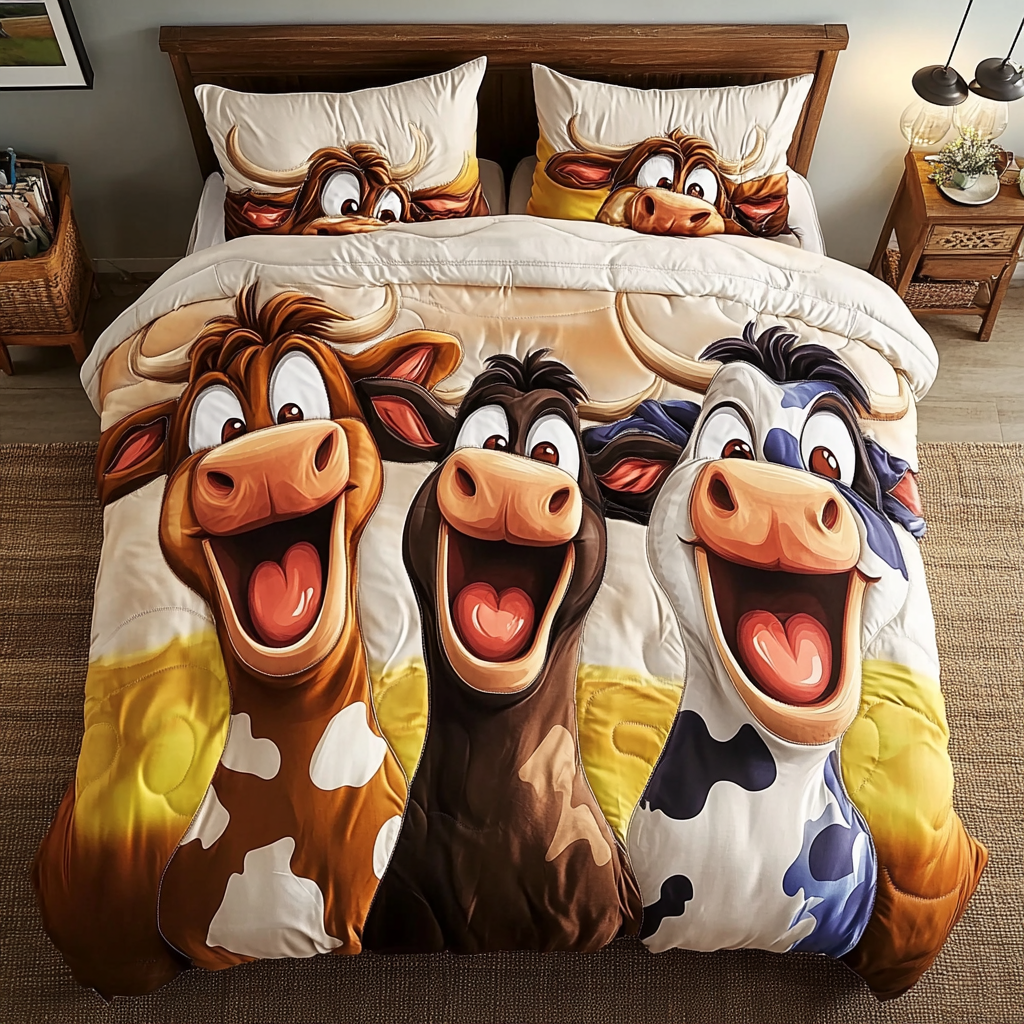Cow Joy Quilted Bedding Set Duvet Cover Bedspreads Gift For Cow Lover Famers Cow Joy Quilted Bedding Set Duvet Cover Bedspreads Gift For Cow Lover Famers