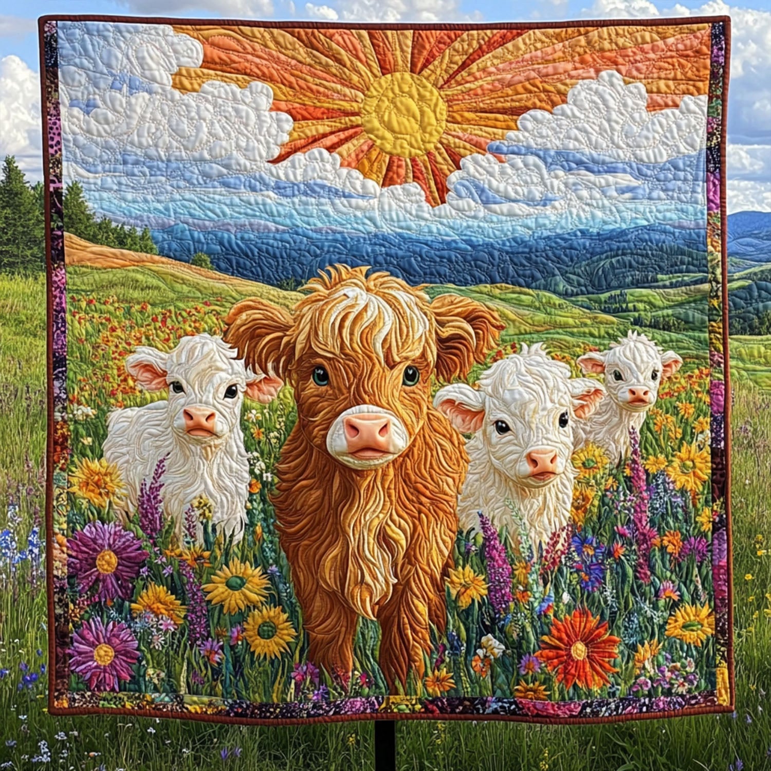 Cow-mic Relief Quilted Blanket Cute Colorful Blanket Highland Cow Gifts For Her
