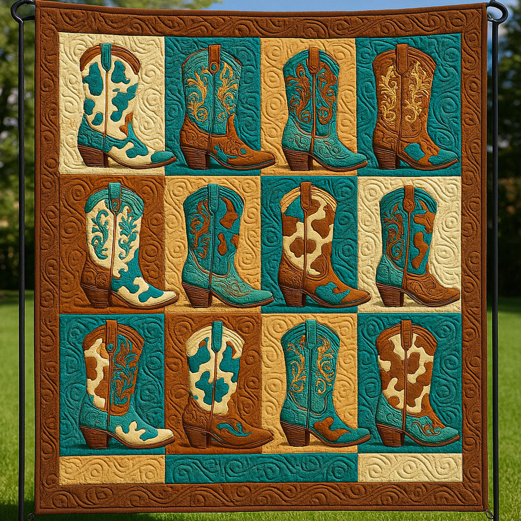 Cow Print Boots Quilted Blanket Cute Throw Blanket Cowboy Gifts For Dad Cow Print Boots Quilted Blanket Cute Throw Blanket Cowboy Gifts For Dad