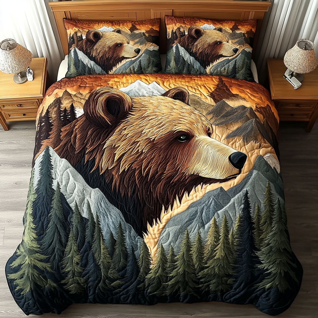 Cozy Bear Quilted Bedding Set Duvet Cover Bed Sheet Set Cute Bear Themed Gifts Cozy Bear Quilted Bedding Set Duvet Cover Bed Sheet Set Cute Bear Themed Gifts
