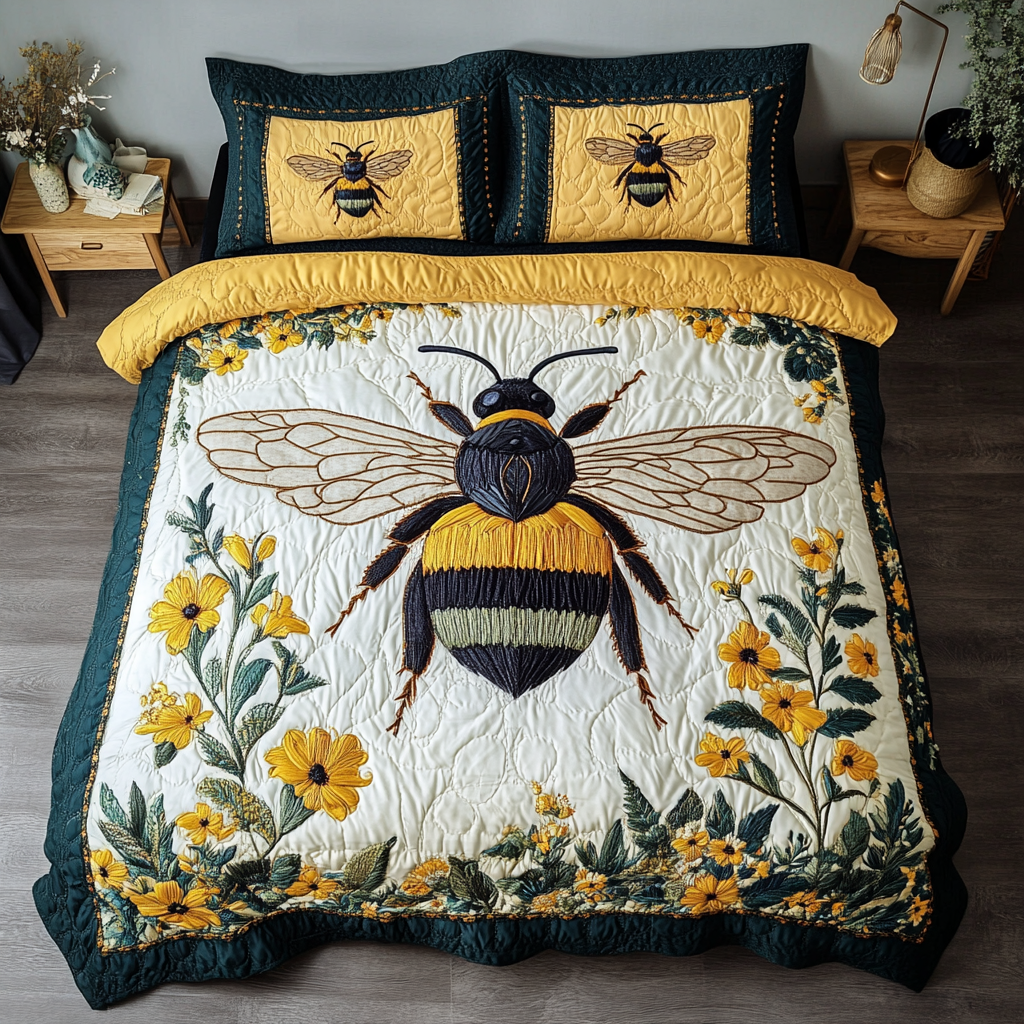 Cozy Bee Bloom Quilted Bedding Set Duvet Cover Merch Bee Gifts For Women Cozy Bee Bloom Quilted Bedding Set Duvet Cover Merch Bee Gifts For Women