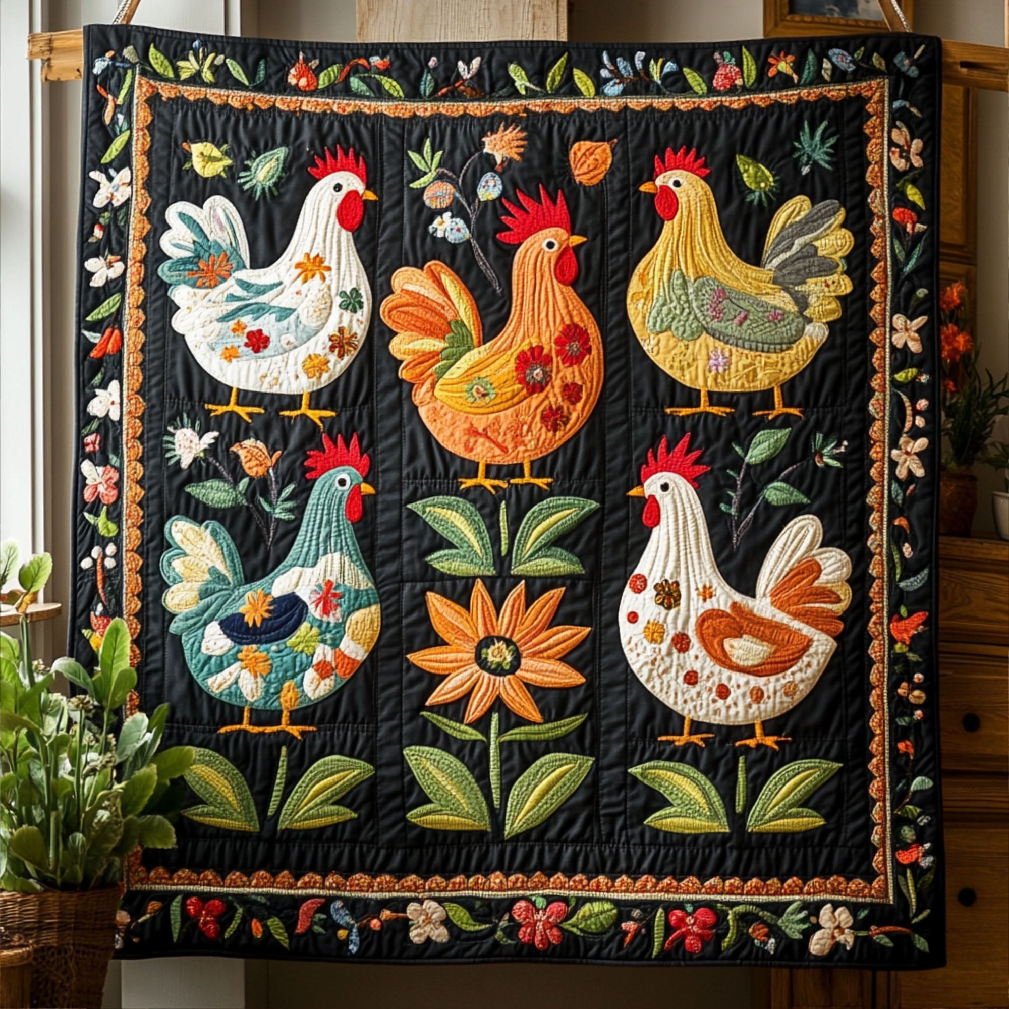 Cozy Cluck Quilted Blanket Cute Colorful Blanket Gifts For People Who Love Chickens