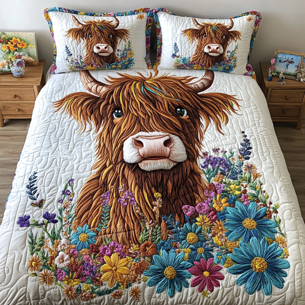 Cozy Cow Quilted Bedding Set Duvet Cover Bedspread Highland Cow Merchandise Cozy Cow Quilted Bedding Set Duvet Cover Bedspread Highland Cow Merchandise