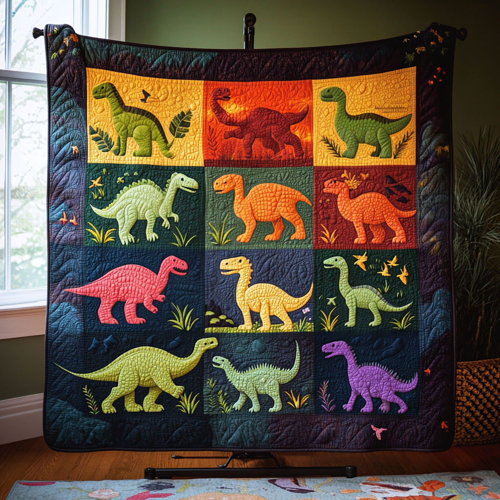 Cozy Dinosaurs Quilted Blanket Cute Colorful Blanket Dinosaur Presents