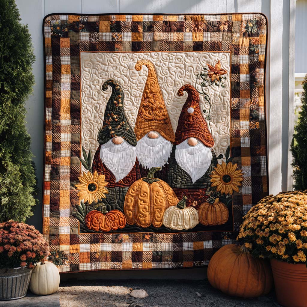 Cozy Gnome Quilted Blanket Cute Colorful Blanket Autumn Presents Cozy Gnome Quilted Blanket Cute Colorful Blanket Autumn Presents
