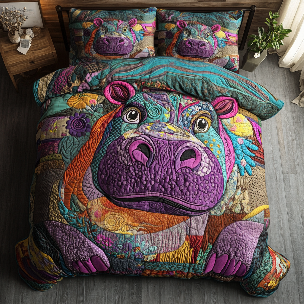 Cozy Hippo Quilted Bedding Set Duvet Cover Bedspreads Hippo Gifts For Her Cozy Hippo Quilted Bedding Set Duvet Cover Bedspreads Hippo Gifts For Her