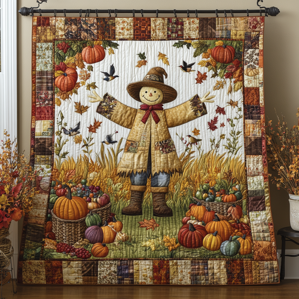 Cozy Scarecrow Quilted Blanket Cute Colorful Blanket Cute Fall Gift Ideas Cozy Scarecrow Quilted Blanket Cute Colorful Blanket Cute Fall Gift Ideas