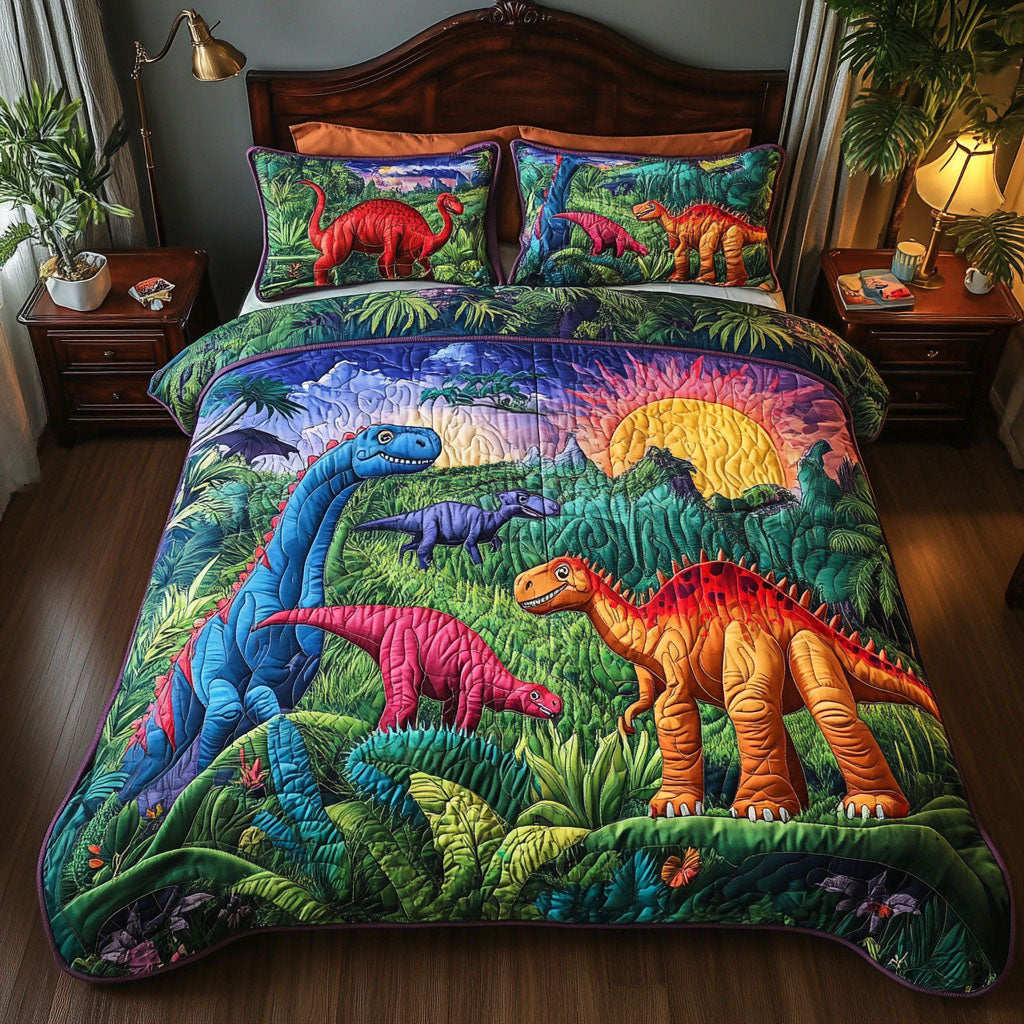 Cretaceous Colors Quilted Bedding Set Duvet Cover Bed Sheet Set Dinosaur Gifts For Adults