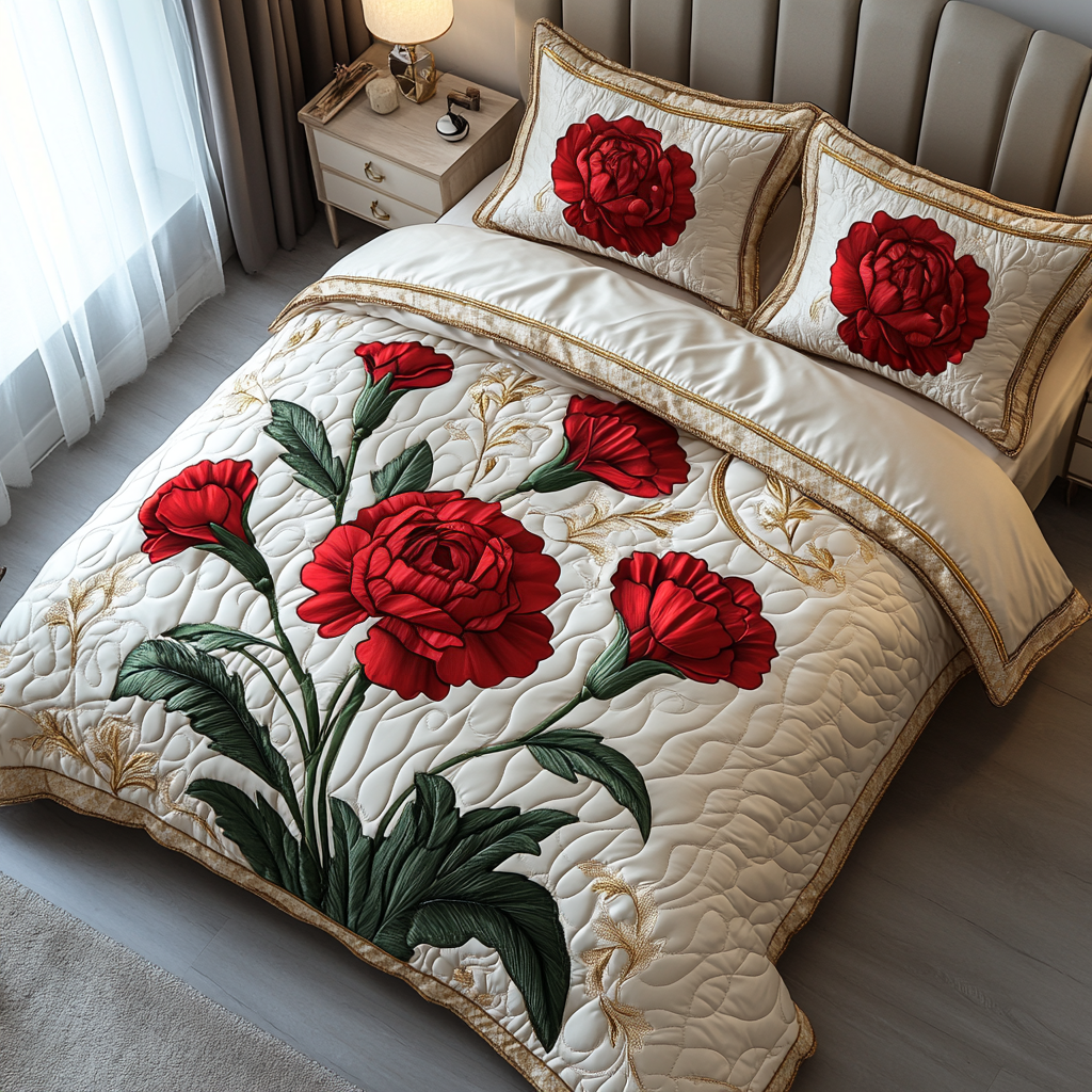 Crimson Delight Quilted Bedding Set Duvet Cover Bedspread Xmas Gifts For Brother