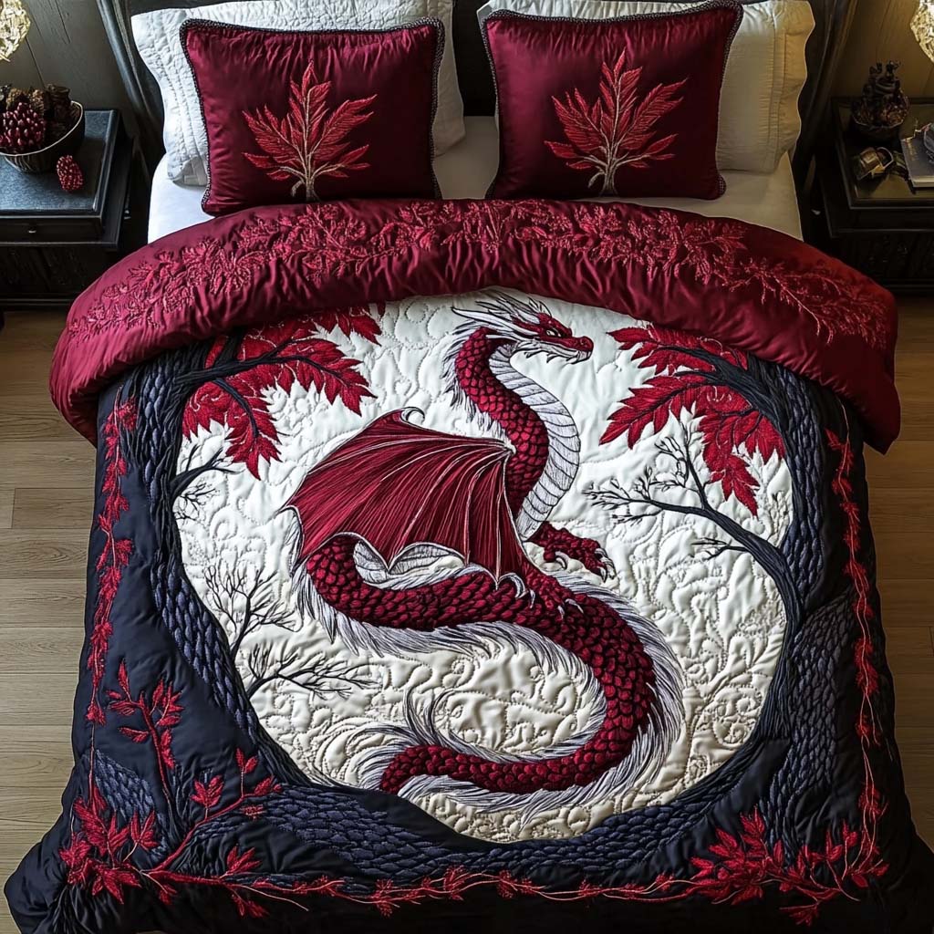 Crimson Flight Quilted Bedding Set Duvet Cover Bed Sheet Set Birthday Gifts For Dragon Lovers Crimson Flight Quilted Bedding Set Duvet Cover Bed Sheet Set Birthday Gifts For Dragon Lovers