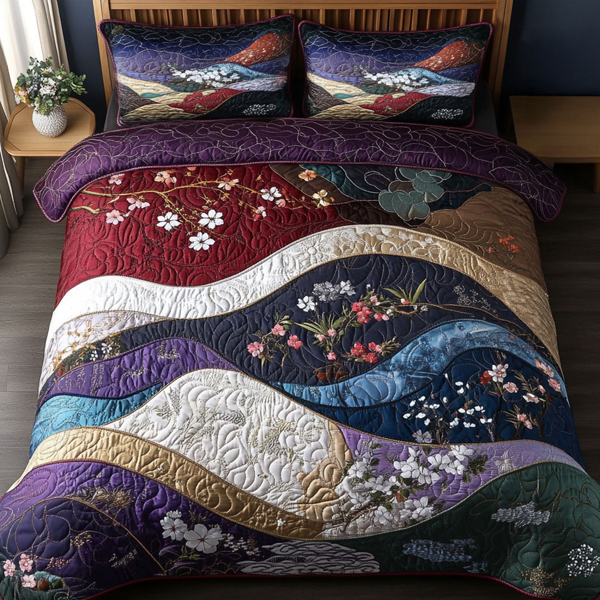 Crimson Mountains Quilted Bedding Set Duvet Cover Bed Sheet Set Fuji Mountain Japanese Gifts Crimson Mountains Quilted Bedding Set Duvet Cover Bed Sheet Set Fuji Mountain Japanese Gifts