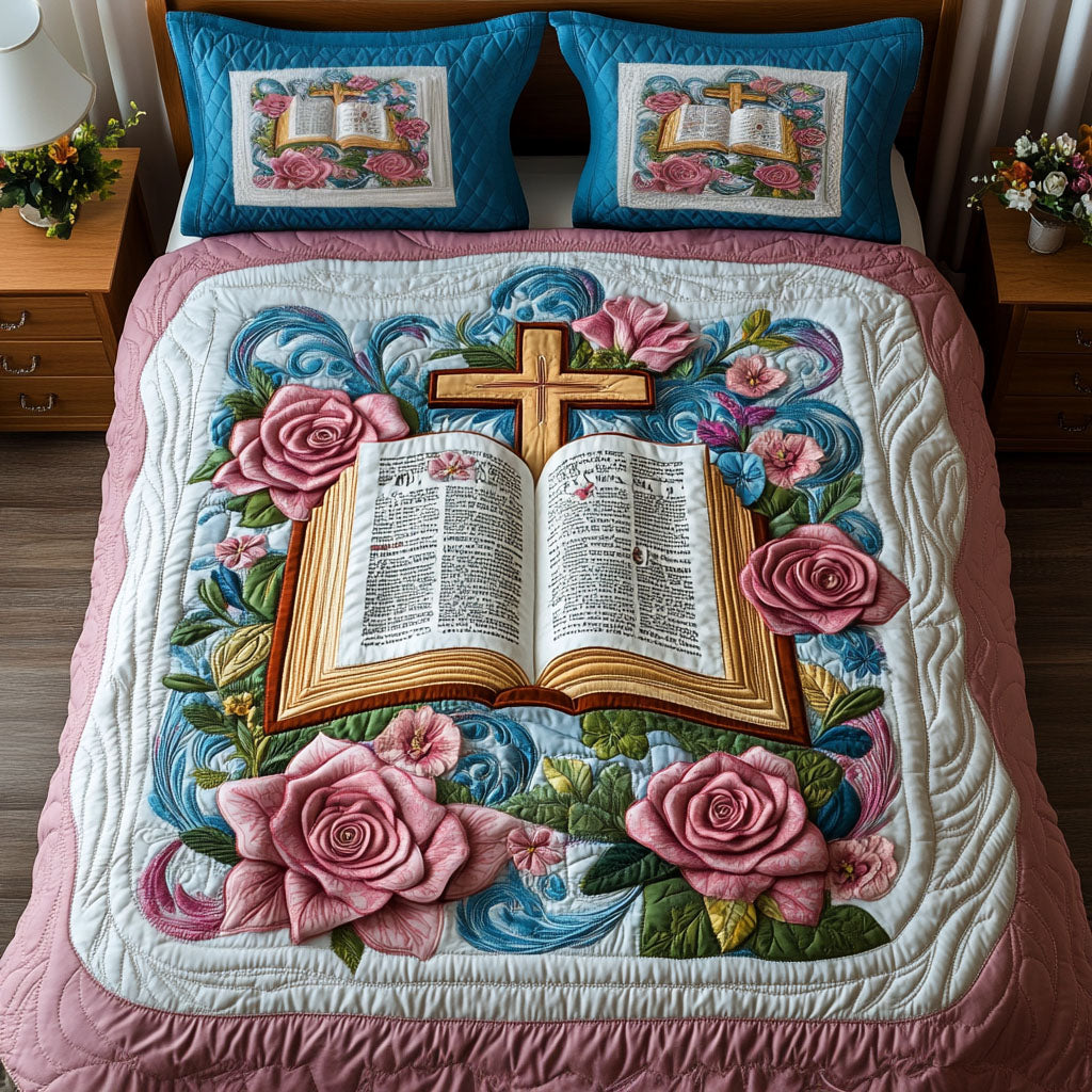 Cross and Petals Quilted Bedding Set Duvet Cover Bed Sheet Set Christian Faith Gifts Cross and Petals Quilted Bedding Set Duvet Cover Bed Sheet Set Christian Faith Gifts
