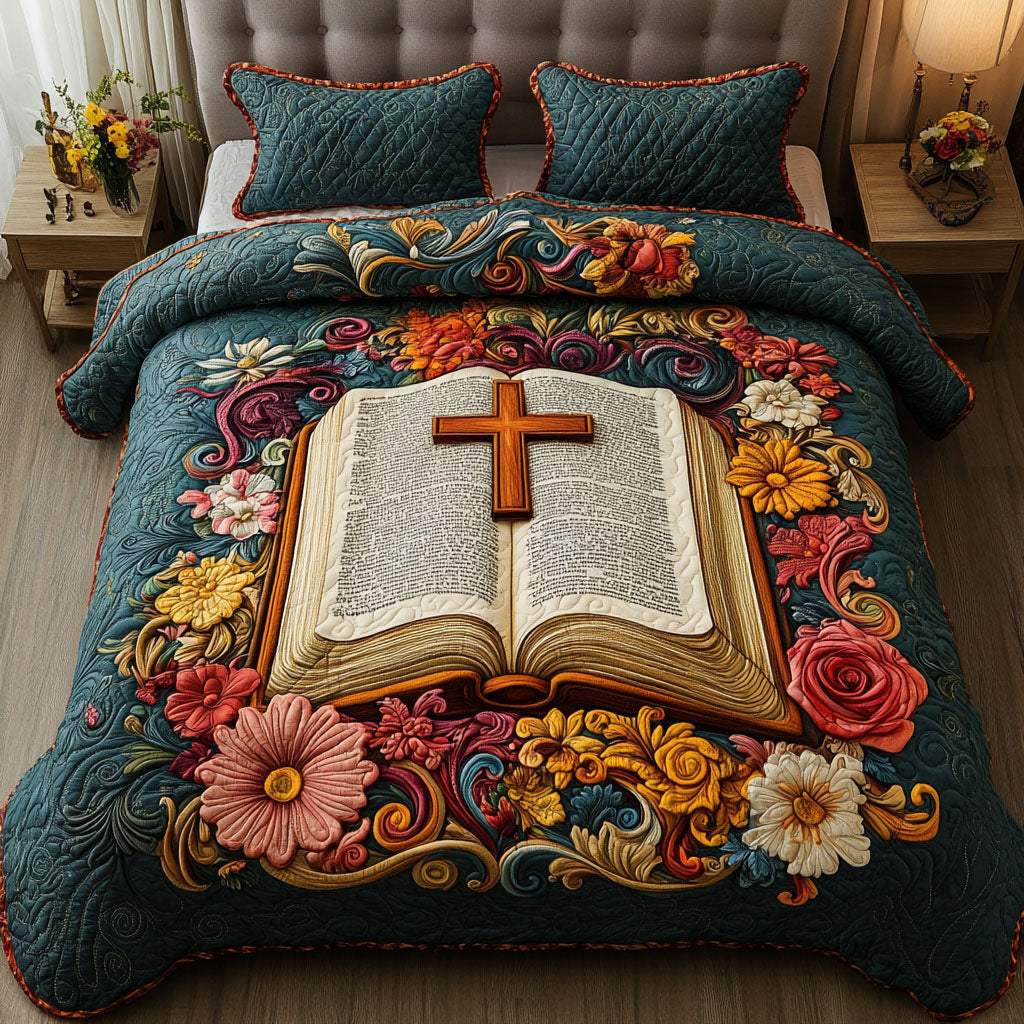 Cross in Bloom Quilted Bedding Set Duvet Cover Bed Sheet Set Faith Filled Gifts Cross in Bloom Quilted Bedding Set Duvet Cover Bed Sheet Set Faith Filled Gifts