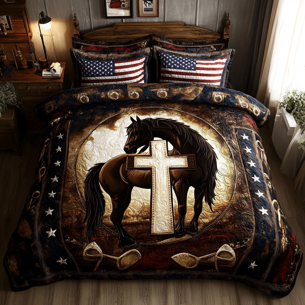 Cross Journey Quilted Bedding Set Duvet Cover Merch Birthday Present Ideas For Horse Lover