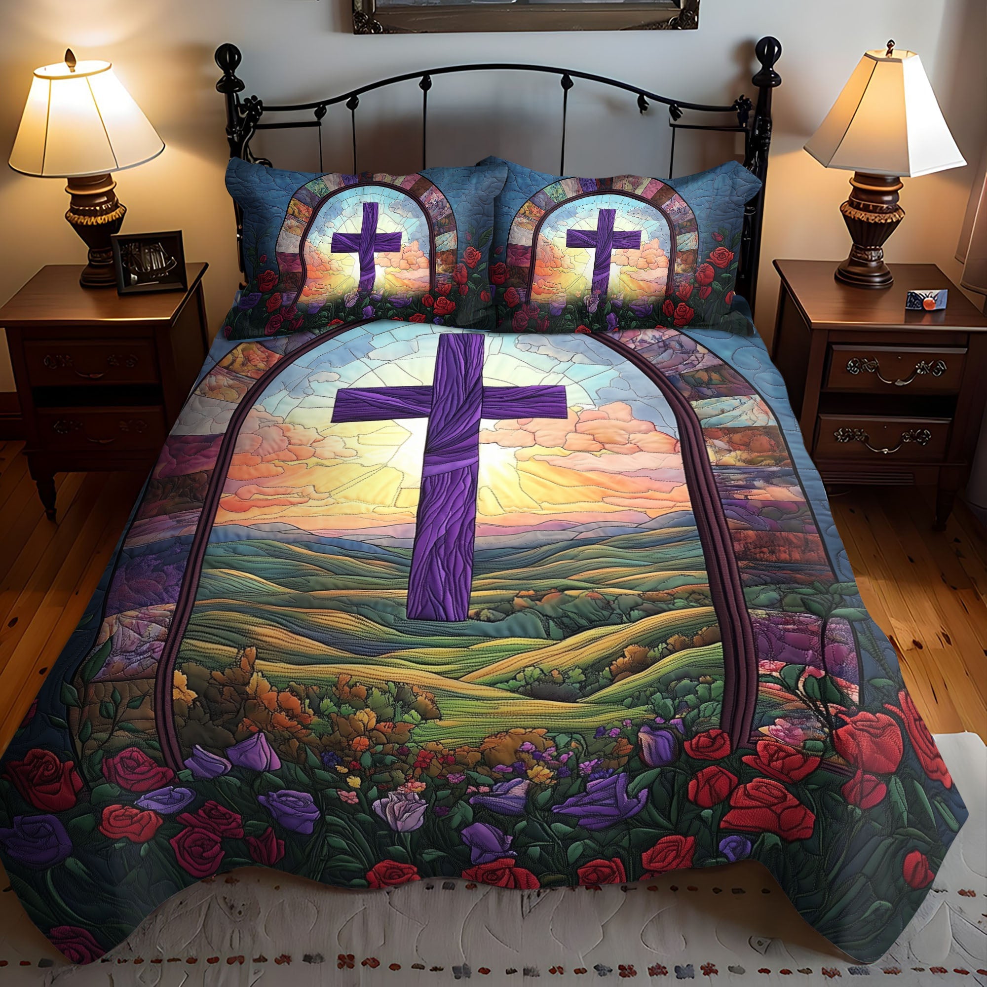 Cross of Comfort Quilted Bedding Set Duvet Cover Bed Sheet Set Faith Based Gifts Christian Cross of Comfort Quilted Bedding Set Duvet Cover Bed Sheet Set Faith Based Gifts Christian