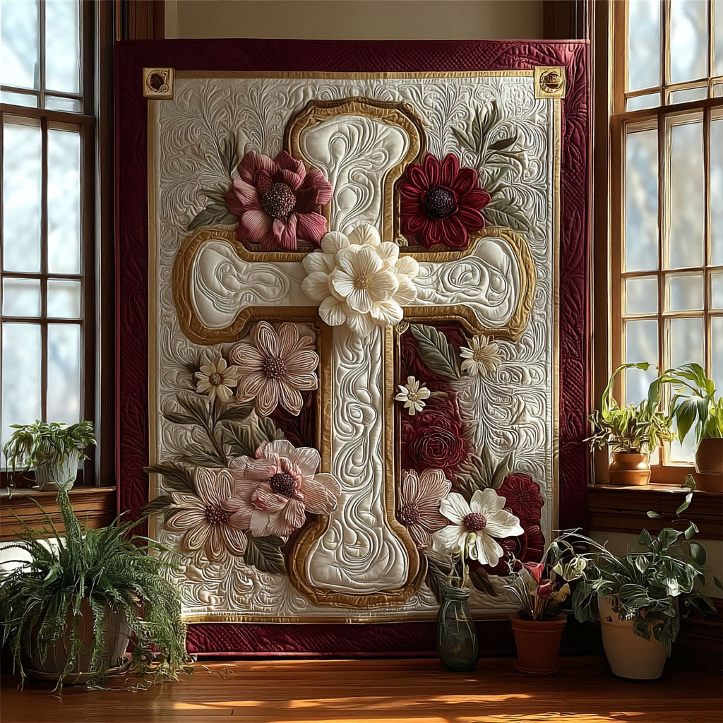 Cross of Serenity Quilted Blanket Nice Throw Blanket Faith Based Christmas Gifts