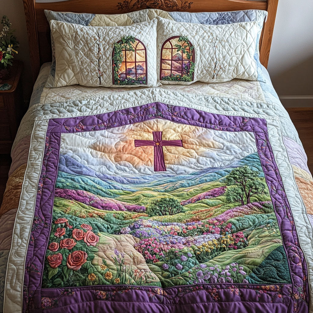 Cross of Spiritual Freedom Quilted Bedding Set Duvet Cover Bed Sheet Set Christian Faith Gifts