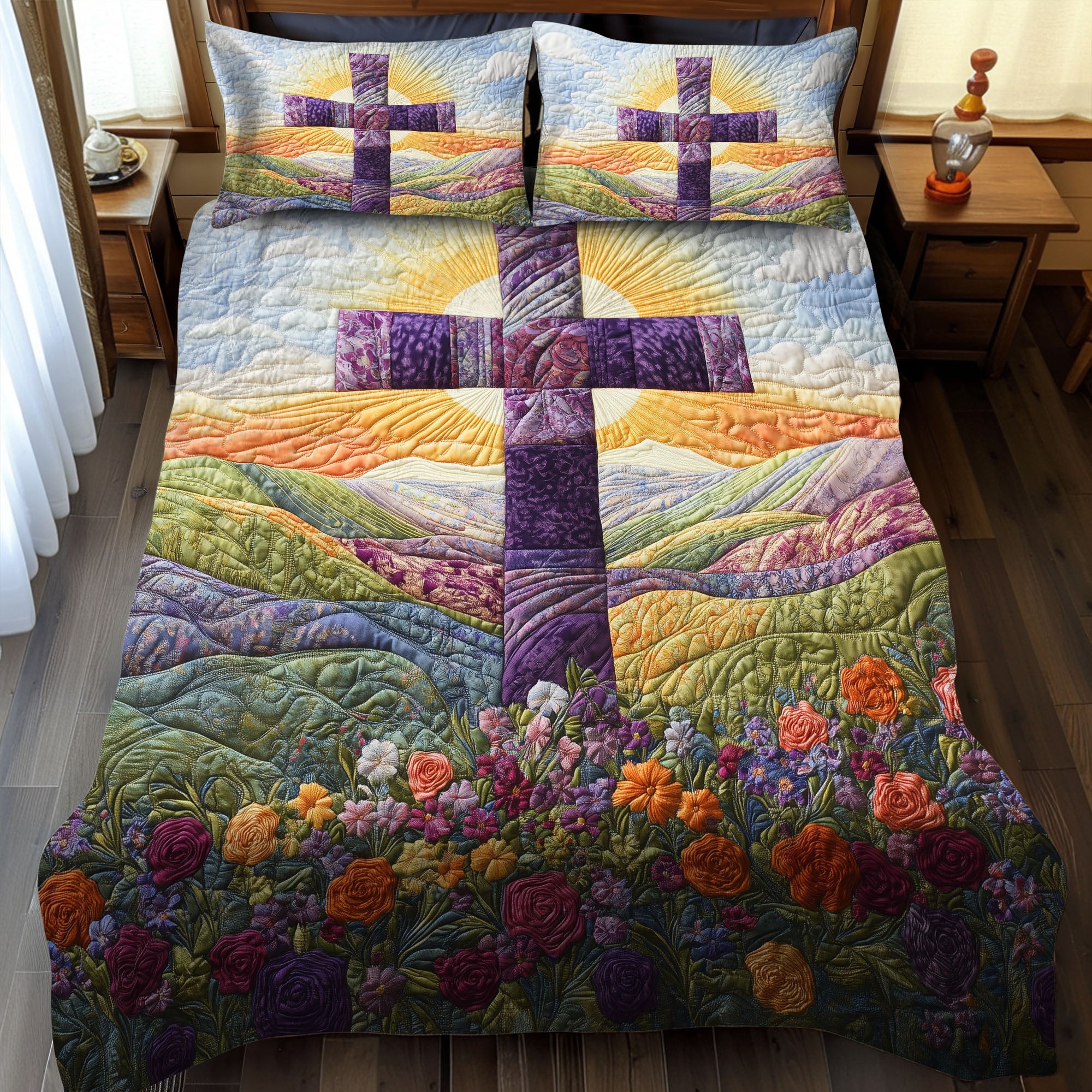 Cross of Strength Quilted Bedding Set Duvet Cover Bed Sheet Set Christian Religious Gifts Cross of Strength Quilted Bedding Set Duvet Cover Bed Sheet Set Christian Religious Gifts