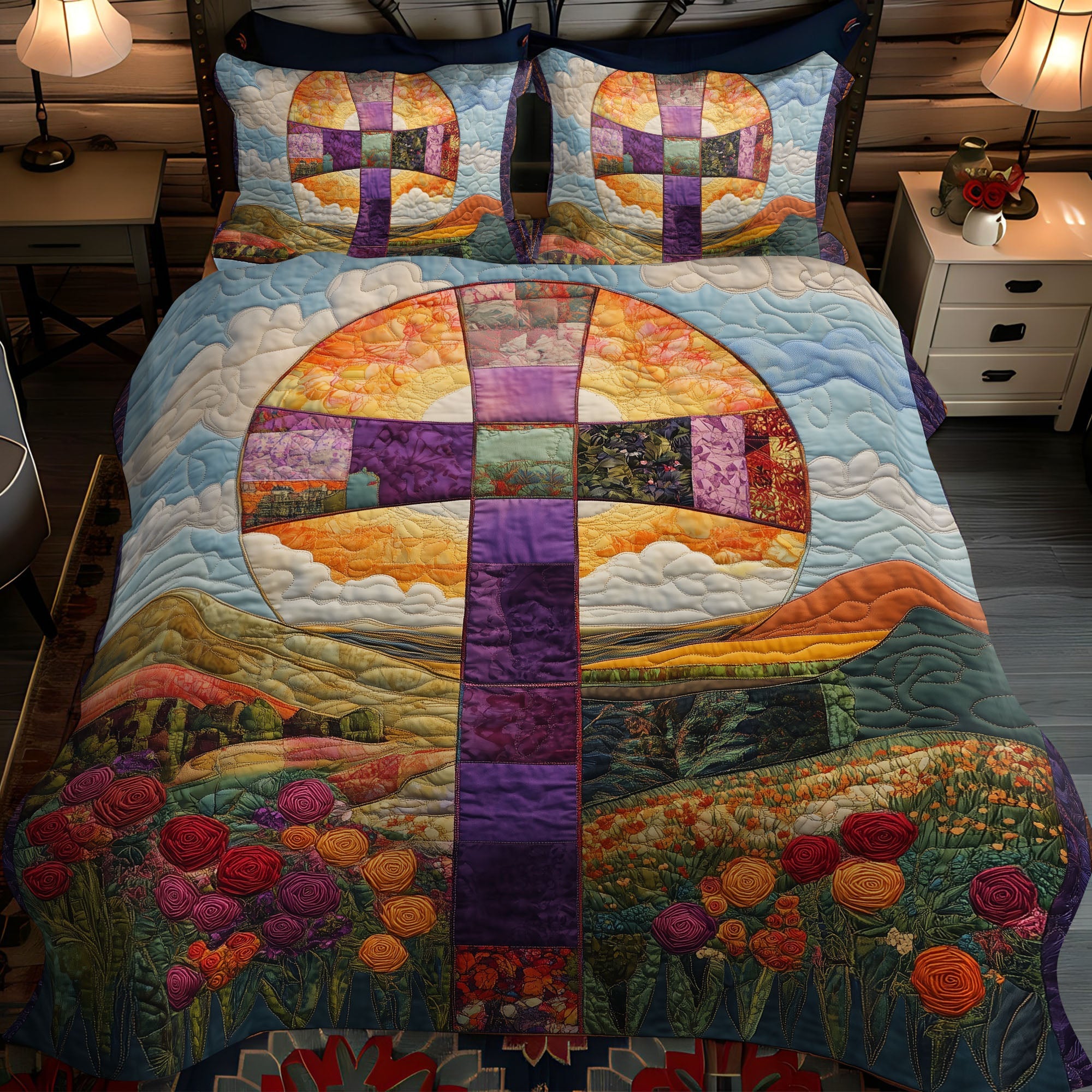 Cross of the Almighty Quilted Bedding Set Duvet Cover Bed Sheet Set Religious Gift For Him Cross of the Almighty Quilted Bedding Set Duvet Cover Bed Sheet Set Religious Gift For Him