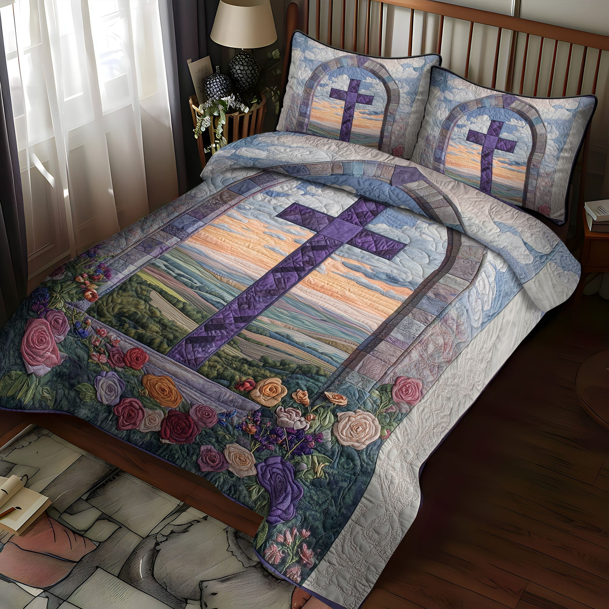 Cross of the Redeemed Quilted Bedding Set Duvet Cover Bed Sheet Set Bible Gift Of Faith Cross of the Redeemed Quilted Bedding Set Duvet Cover Bed Sheet Set Bible Gift Of Faith