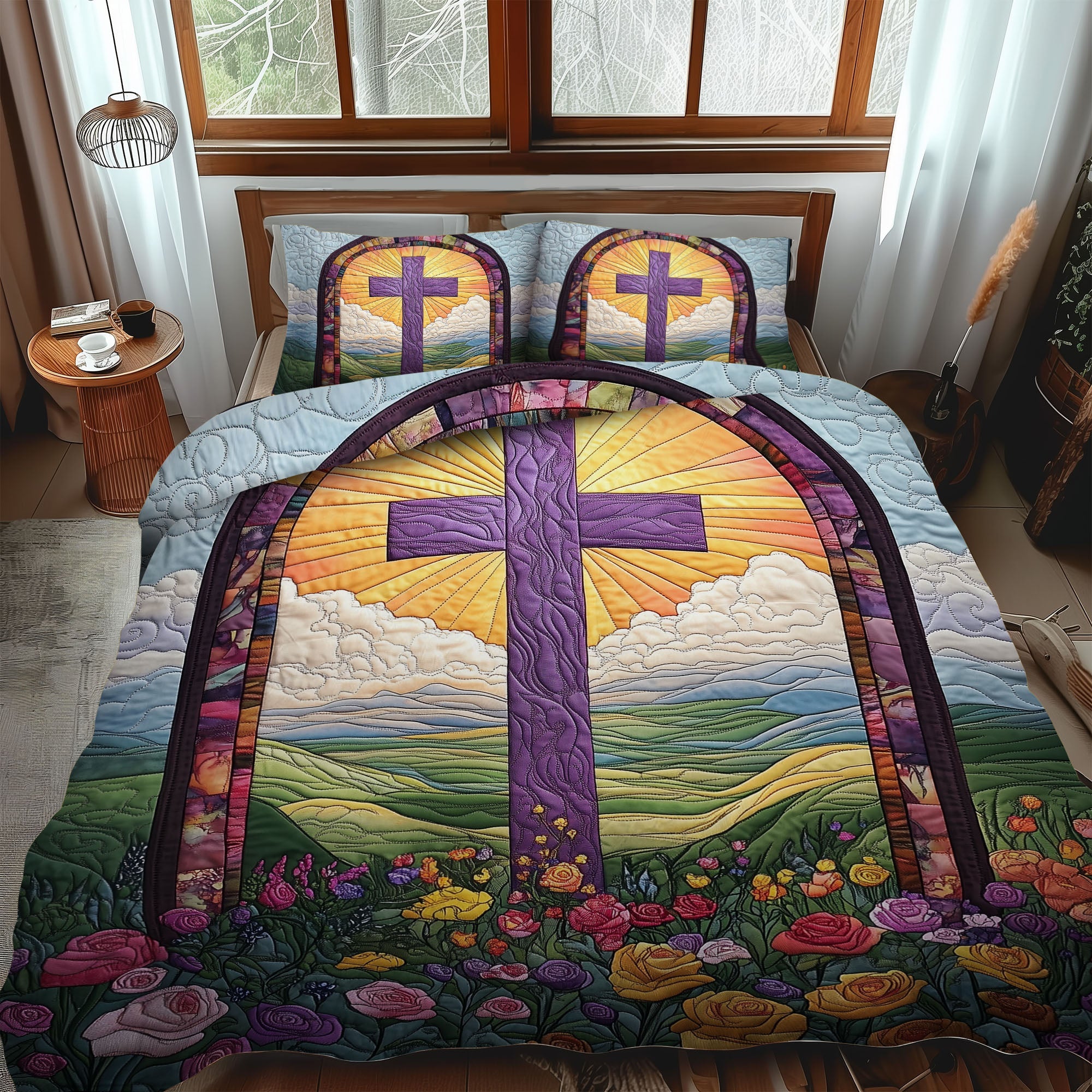 Cross of the Savior Quilted Bedding Set Duvet Cover Bed Sheet Set Faith Based Graduation Gifts Cross of the Savior Quilted Bedding Set Duvet Cover Bed Sheet Set Faith Based Graduation Gifts