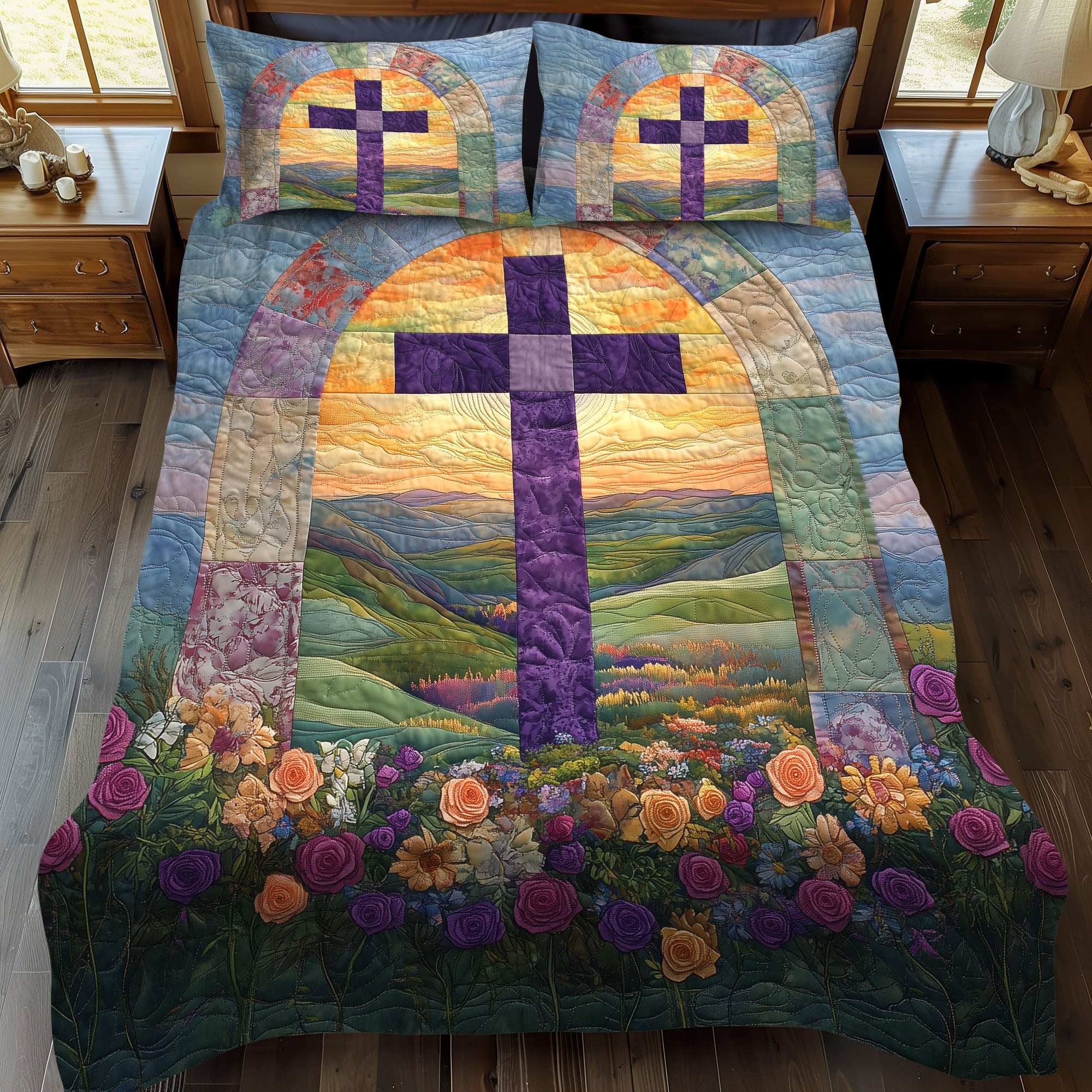 Cross of Truth and Light Quilted Bedding Set Duvet Cover Bed Sheet Set Faith Based Gift Ideas Cross of Truth and Light Quilted Bedding Set Duvet Cover Bed Sheet Set Faith Based Gift Ideas