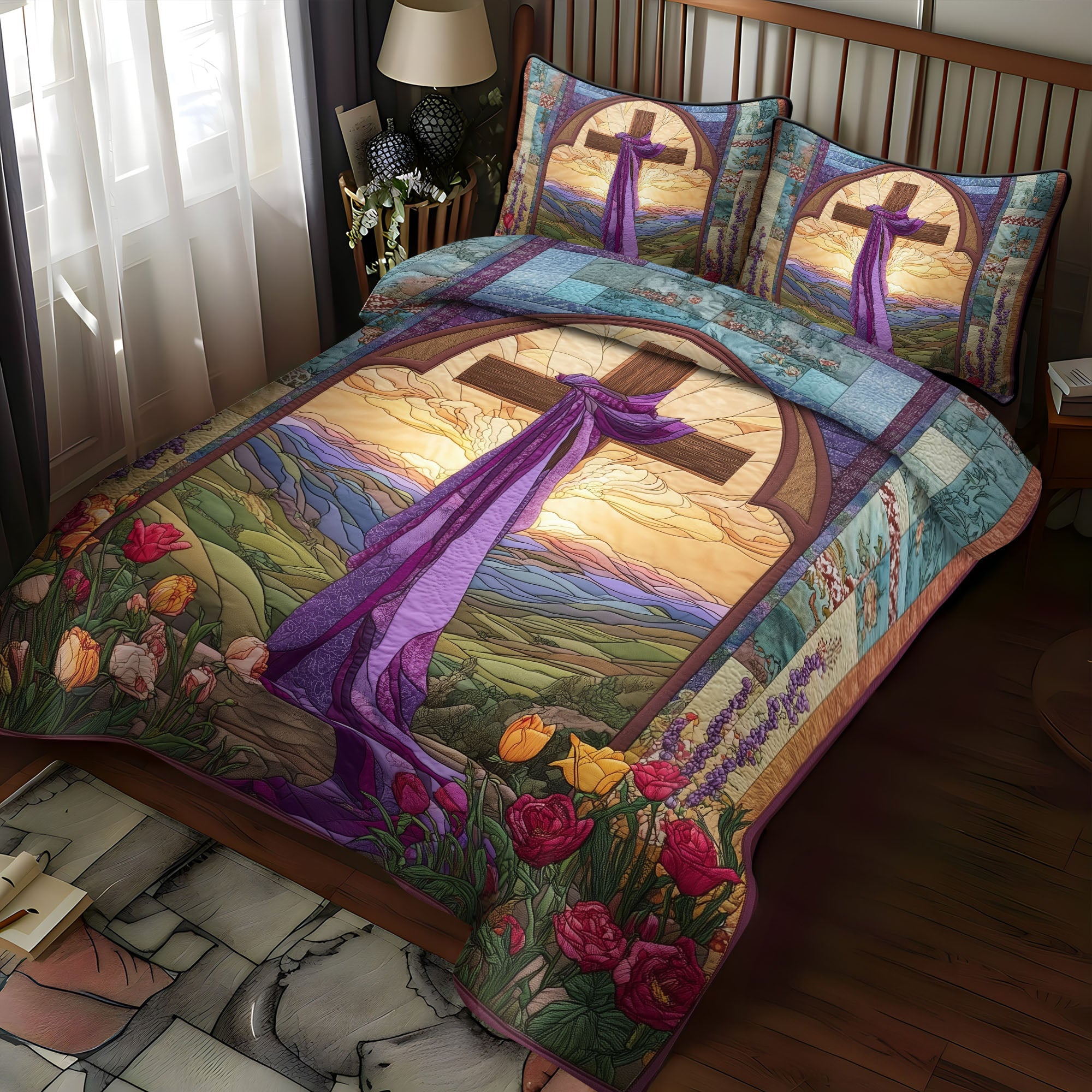 Cross of Unfailing Love Quilted Bedding Set Duvet Cover Bed Sheet Set Faith Christmas Gifts Cross of Unfailing Love Quilted Bedding Set Duvet Cover Bed Sheet Set Faith Christmas Gifts