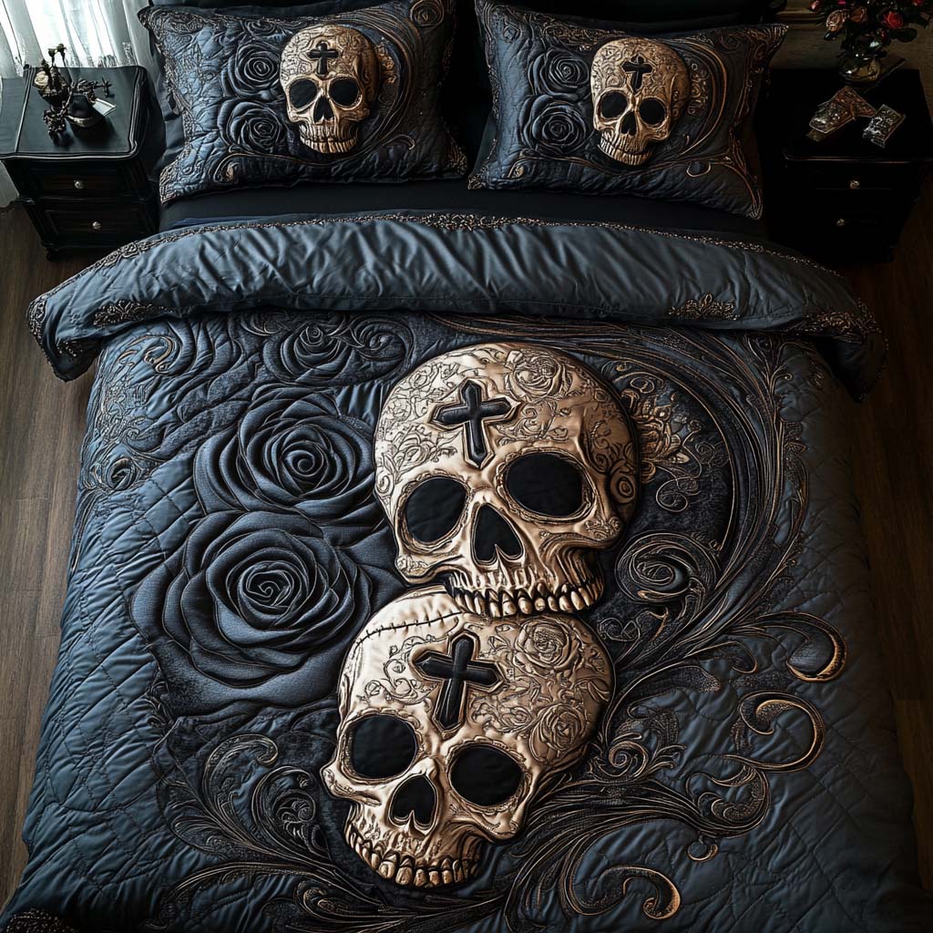 Crossed Souls Quilted Bedding Set Duvet Cover Bed Sheet Set Sugar Skull Gifts For Men Crossed Souls Quilted Bedding Set Duvet Cover Bed Sheet Set Sugar Skull Gifts For Men