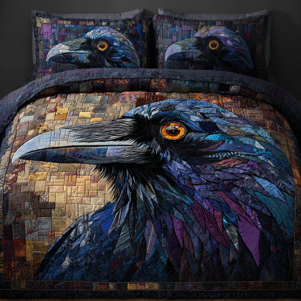 Crow Call Quilted Bedding Set Duvet Cover Bed Sheet Set Black Crow Gifts Crow Call Quilted Bedding Set Duvet Cover Bed Sheet Set Black Crow Gifts